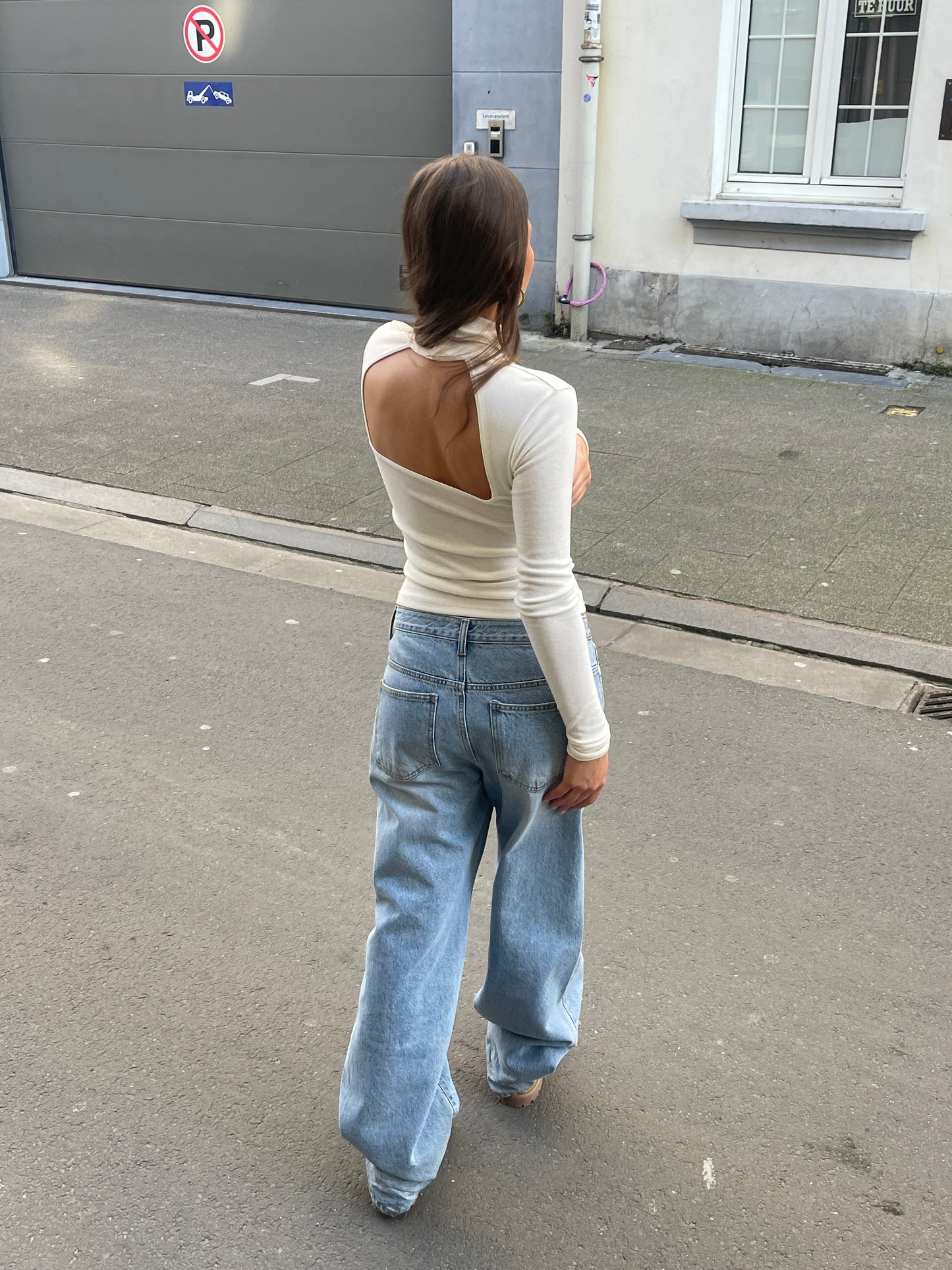 Open Back Turtleneck Top White