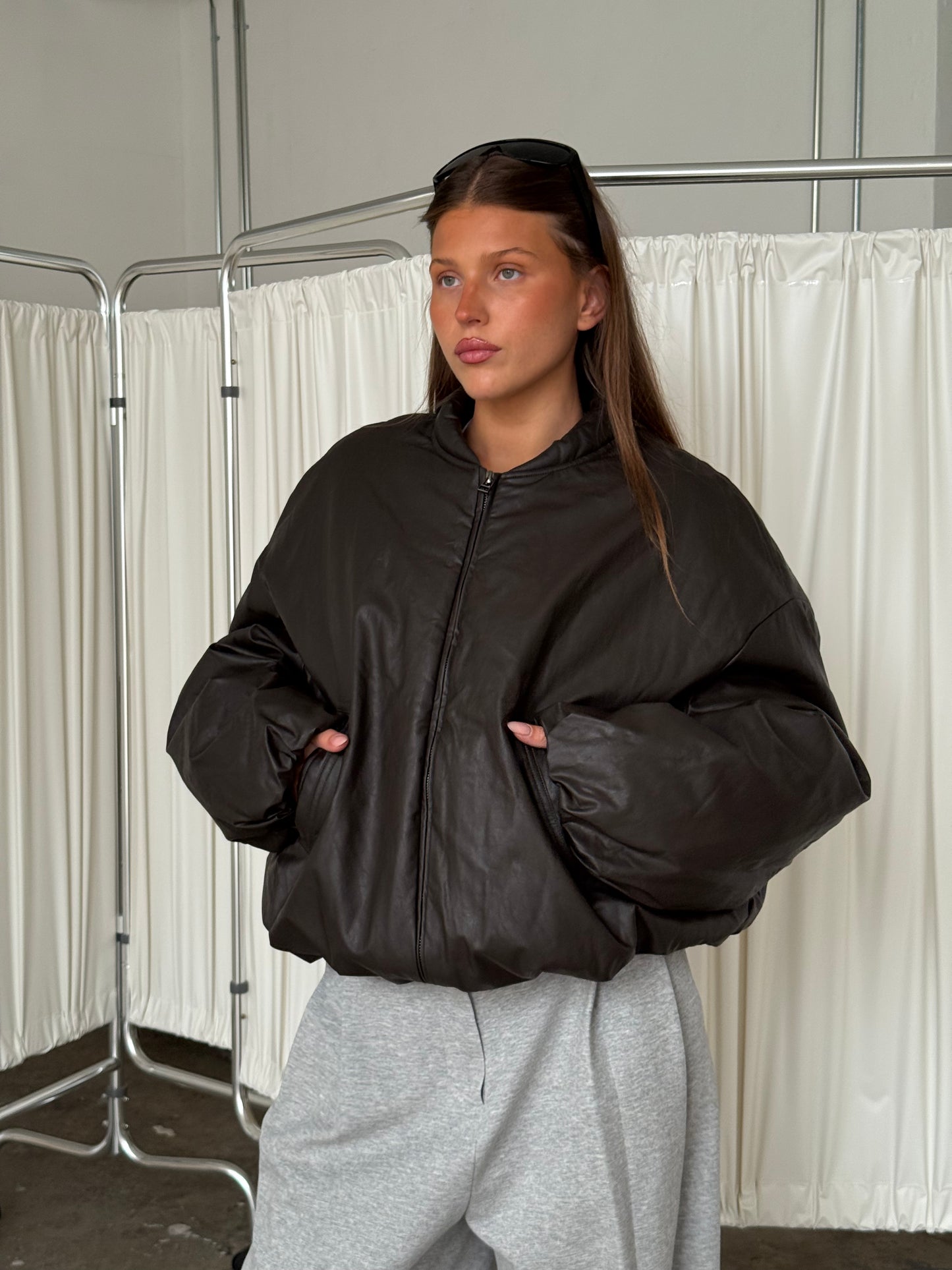 Oversized Bomber Oil Dark Brown