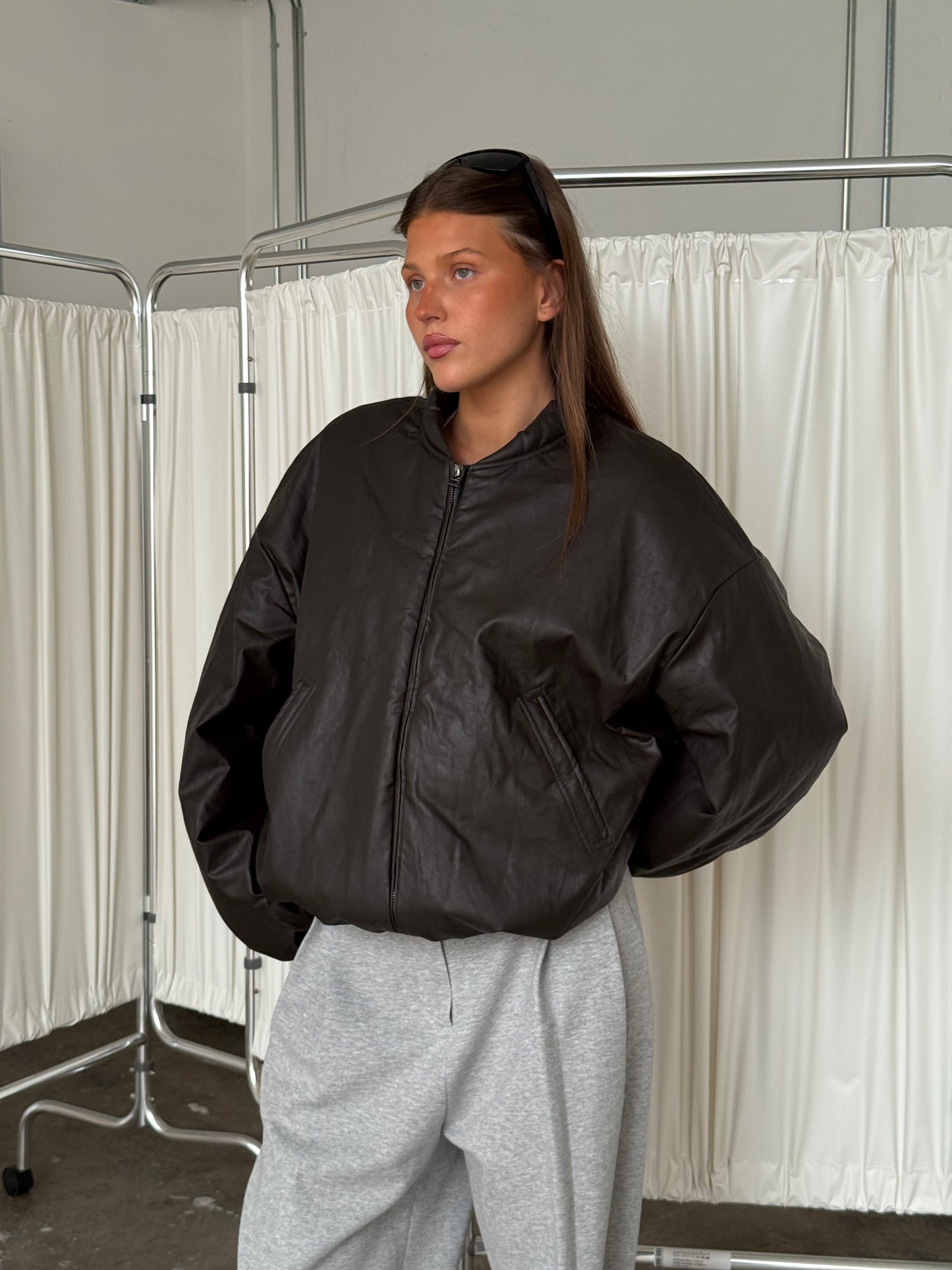 Oversized Bomber Oil Dark Brown