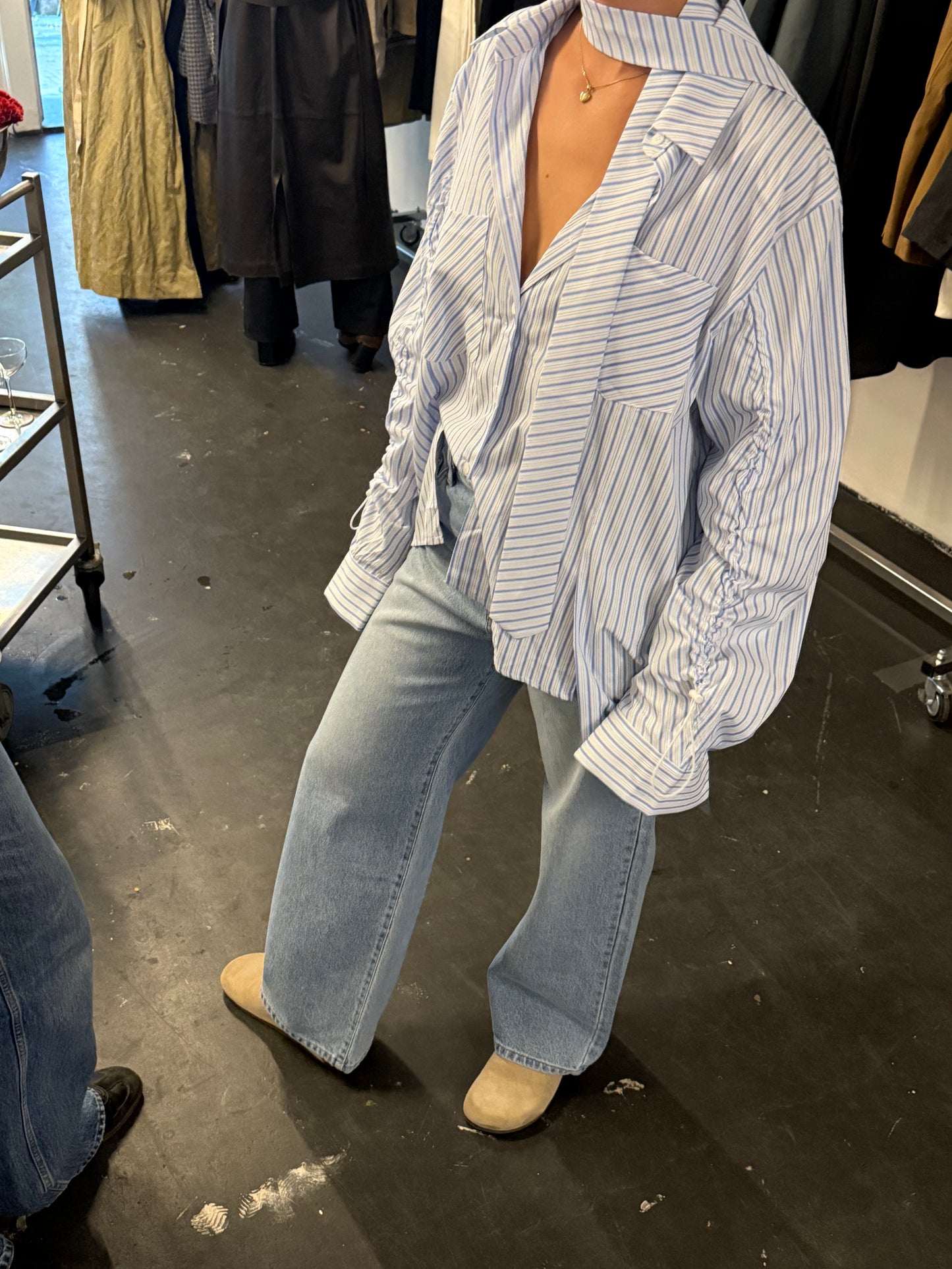 Oversized Striped Drawstring Shirt With Tie