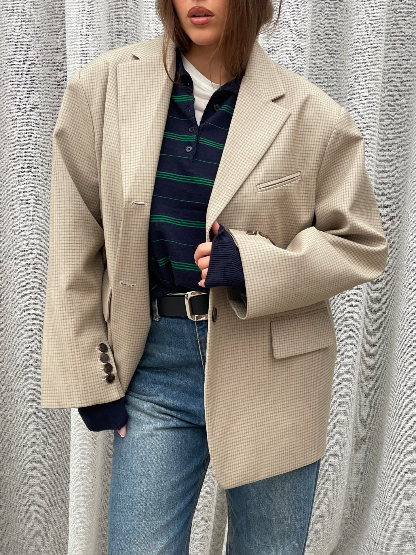 Oversized Checked Blazer Latte