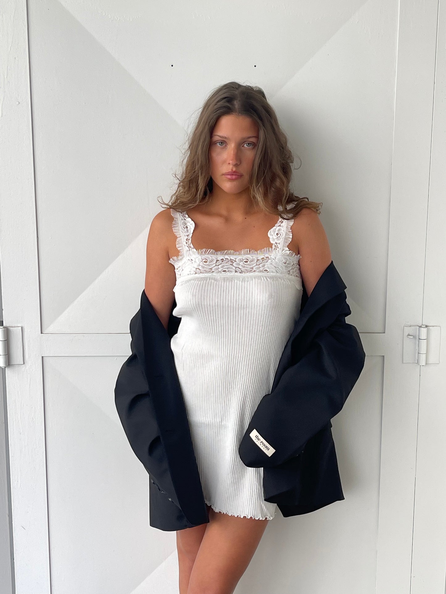 Mini Lace Trim Dress White