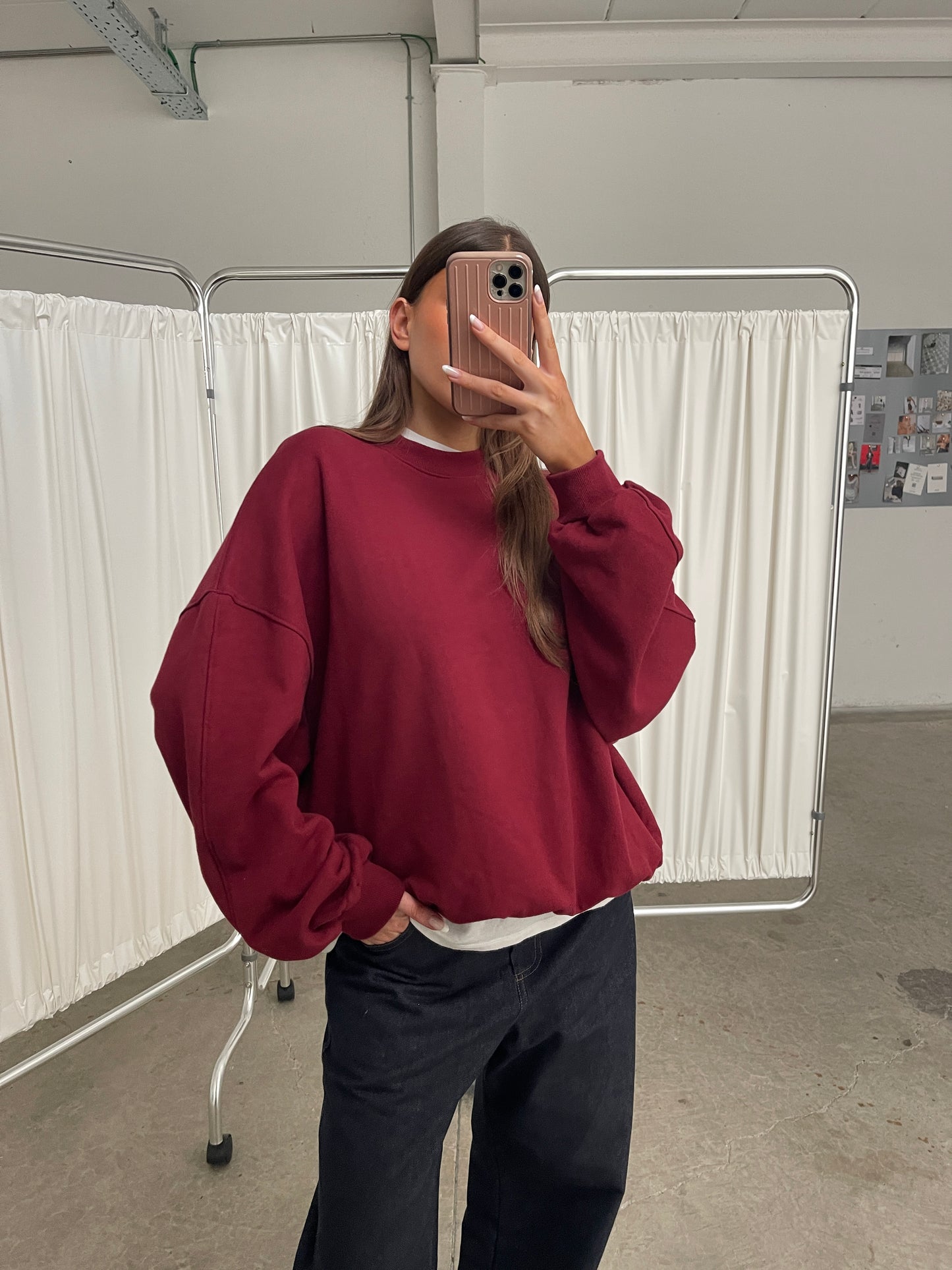 Basic Round Collar Oversized Sweater Burgundy