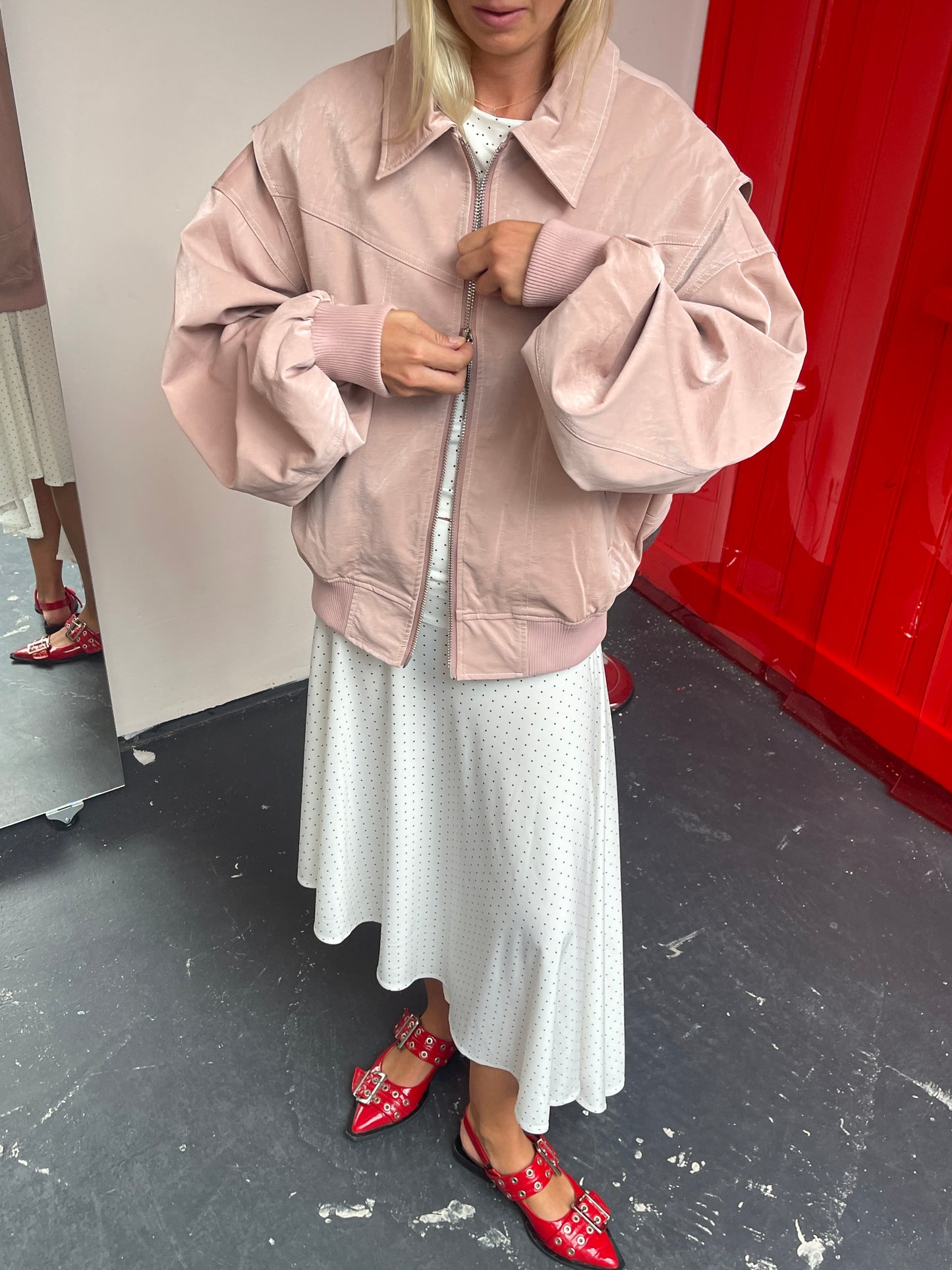 Ruched Detail Asymmetric Skirt Polka Dot