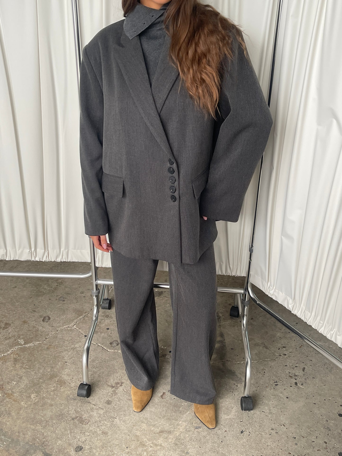 Oversized Multi Button Blazer Charcoal