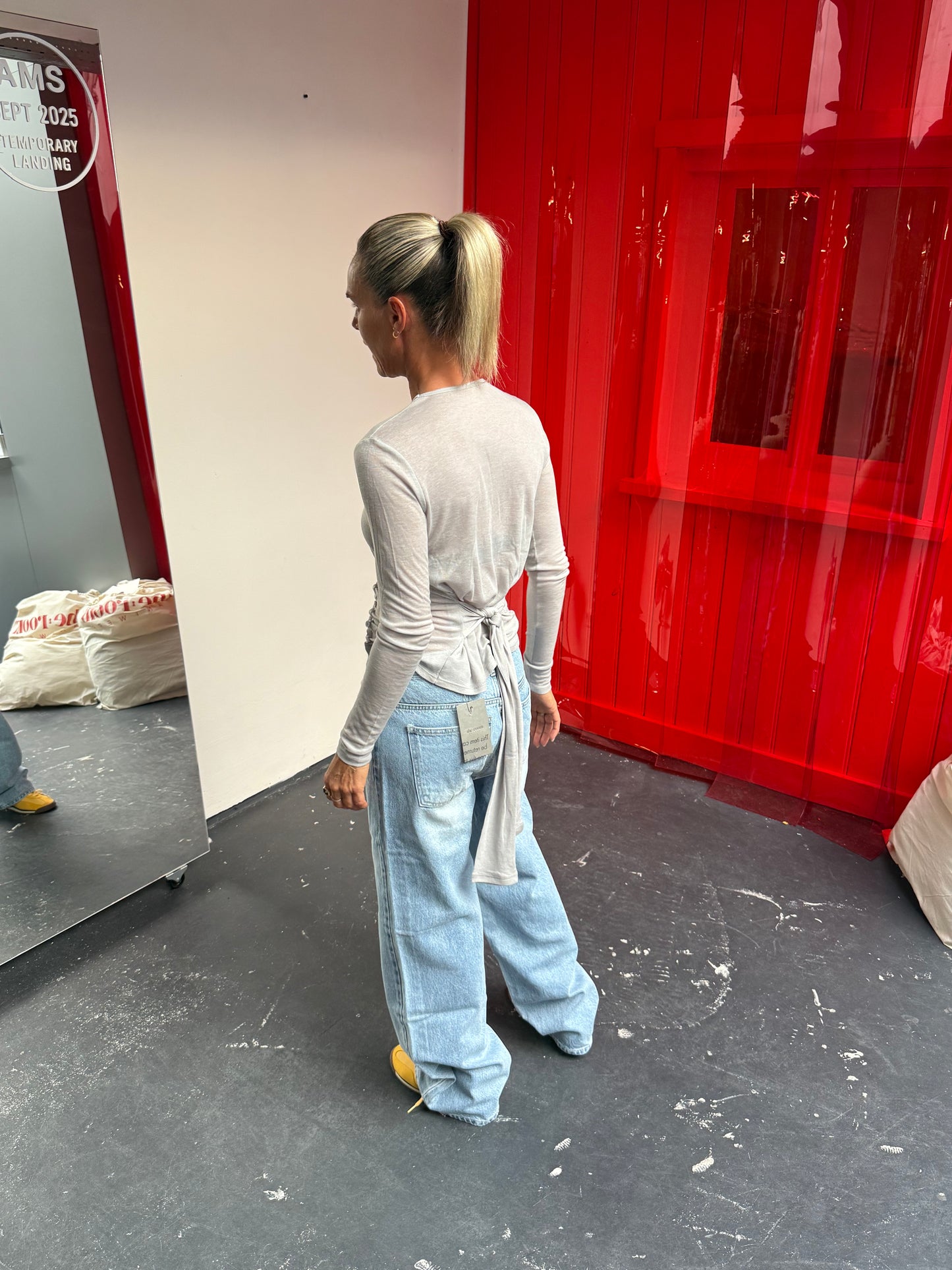 Sheer Button Detail Longsleeve Grey