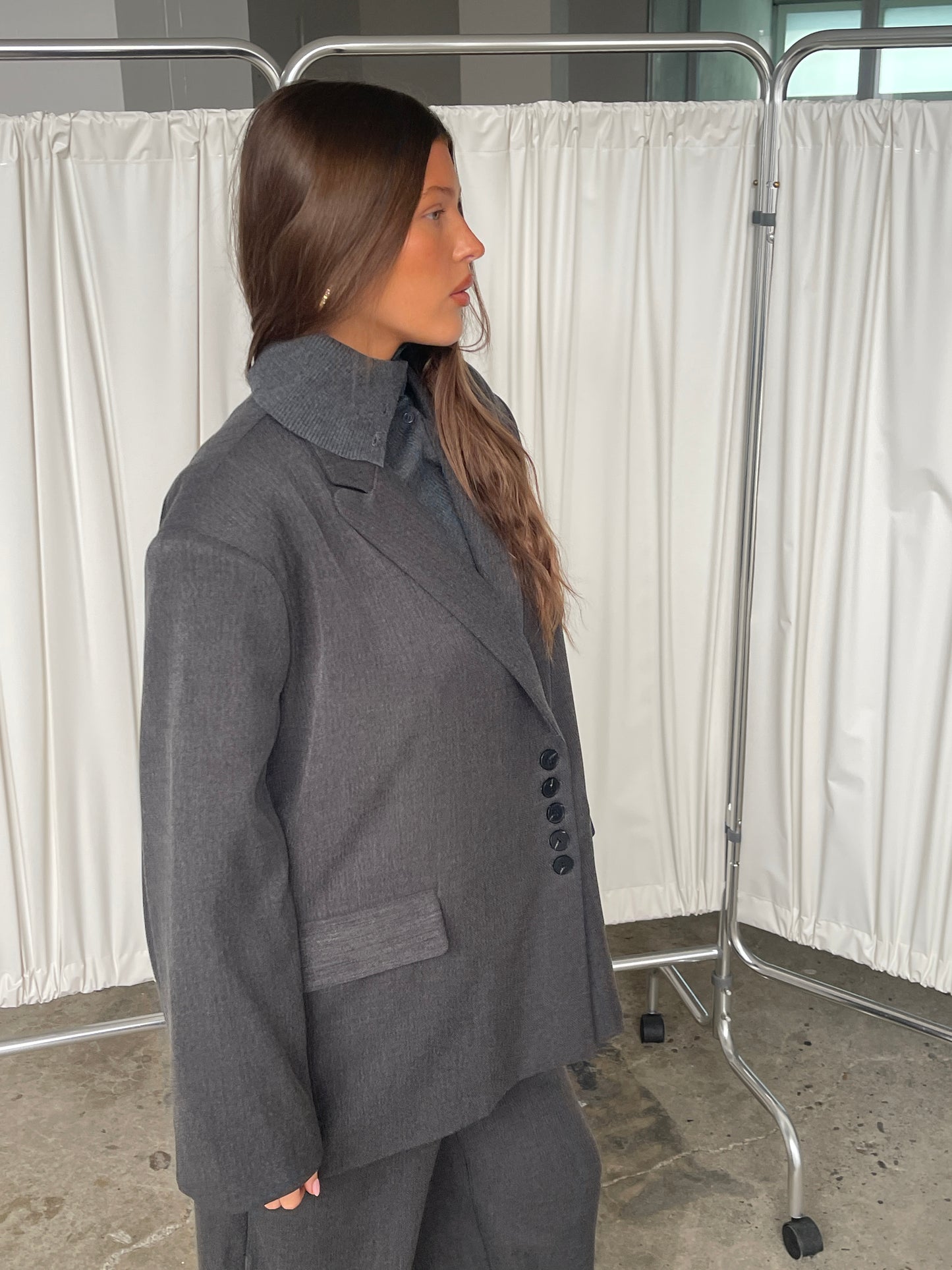 Oversized Multi Button Blazer Charcoal