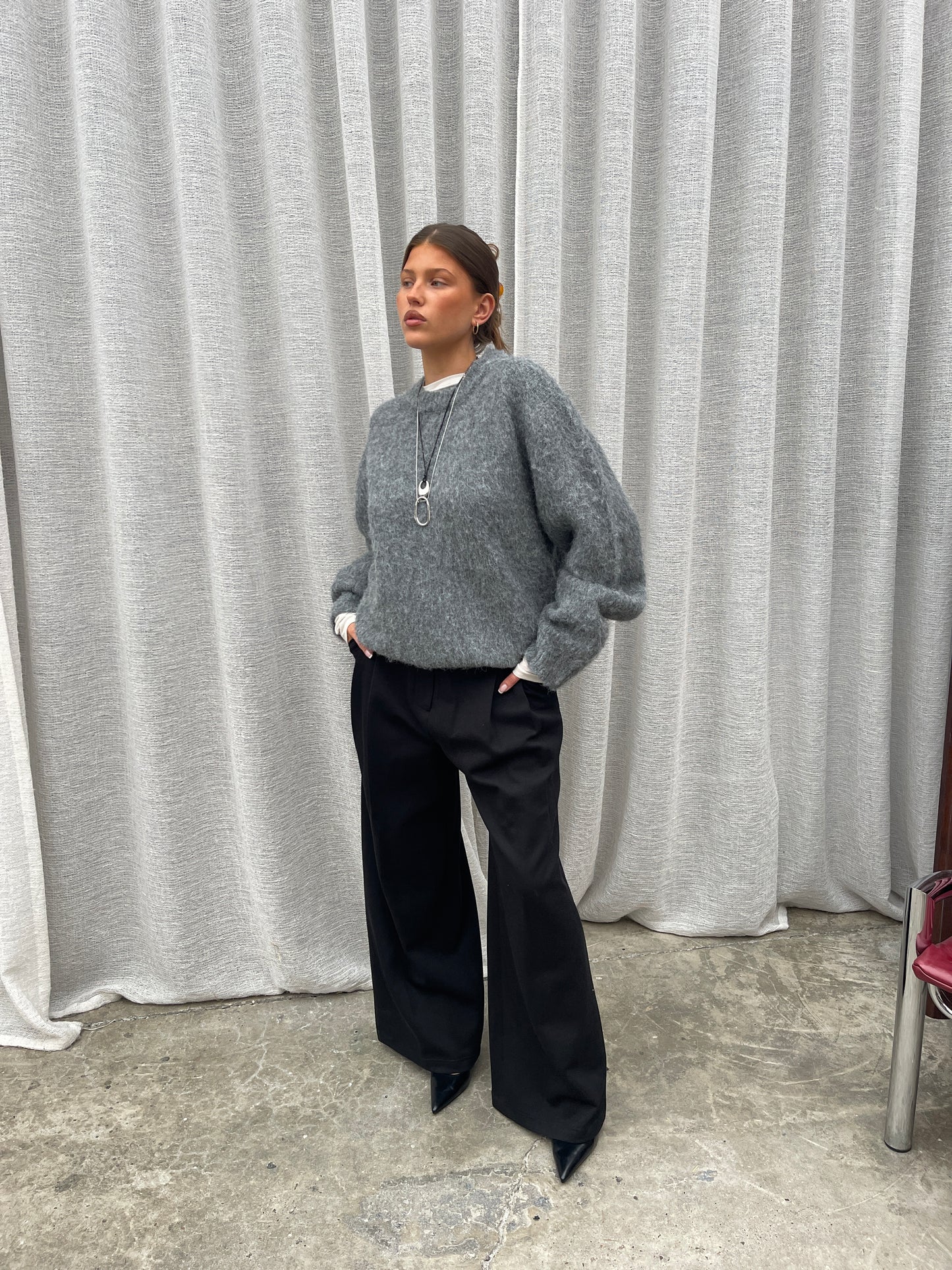 Oversized Wool Mix Jumper Grey