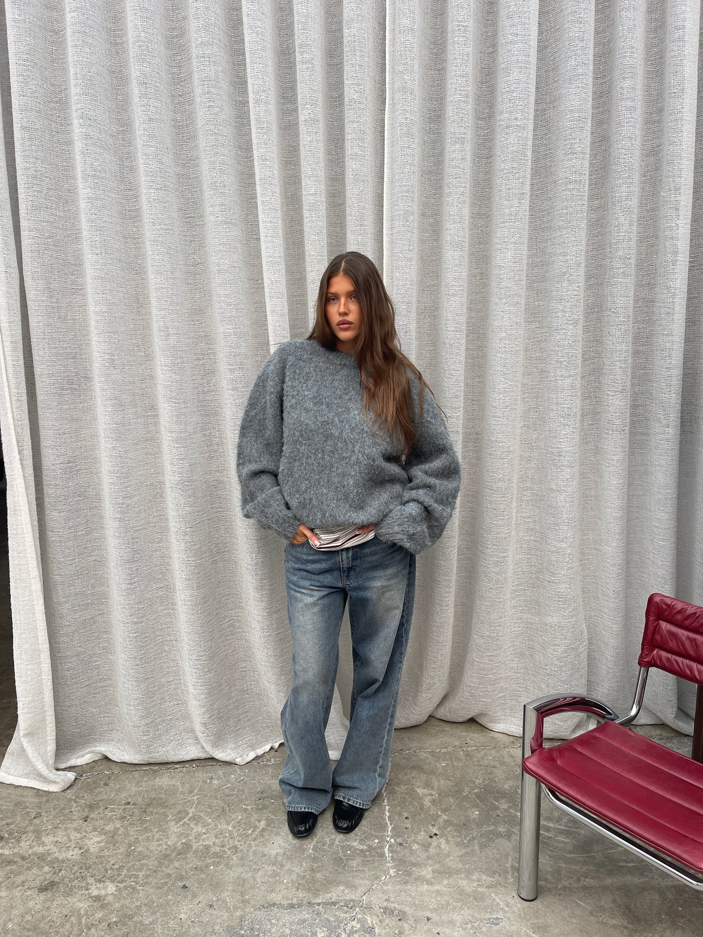 Oversized Wool Mix Jumper Grey