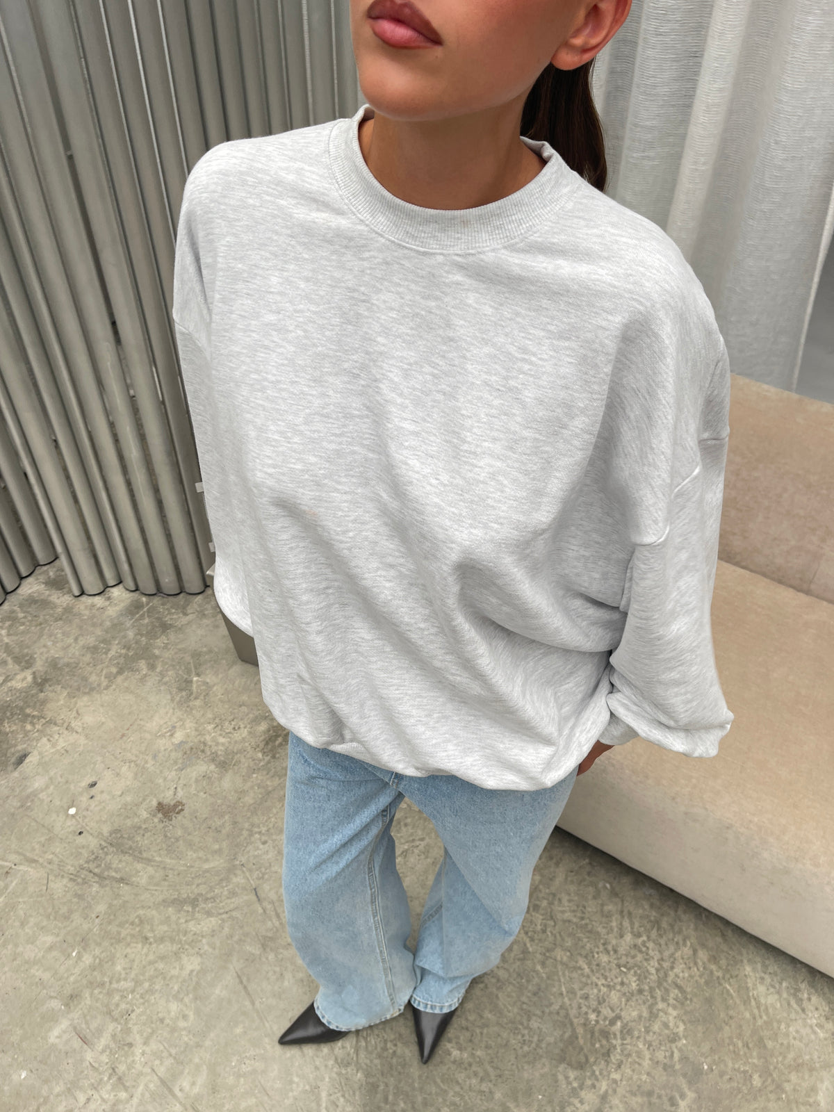 Open Back Sweater Grey Melange