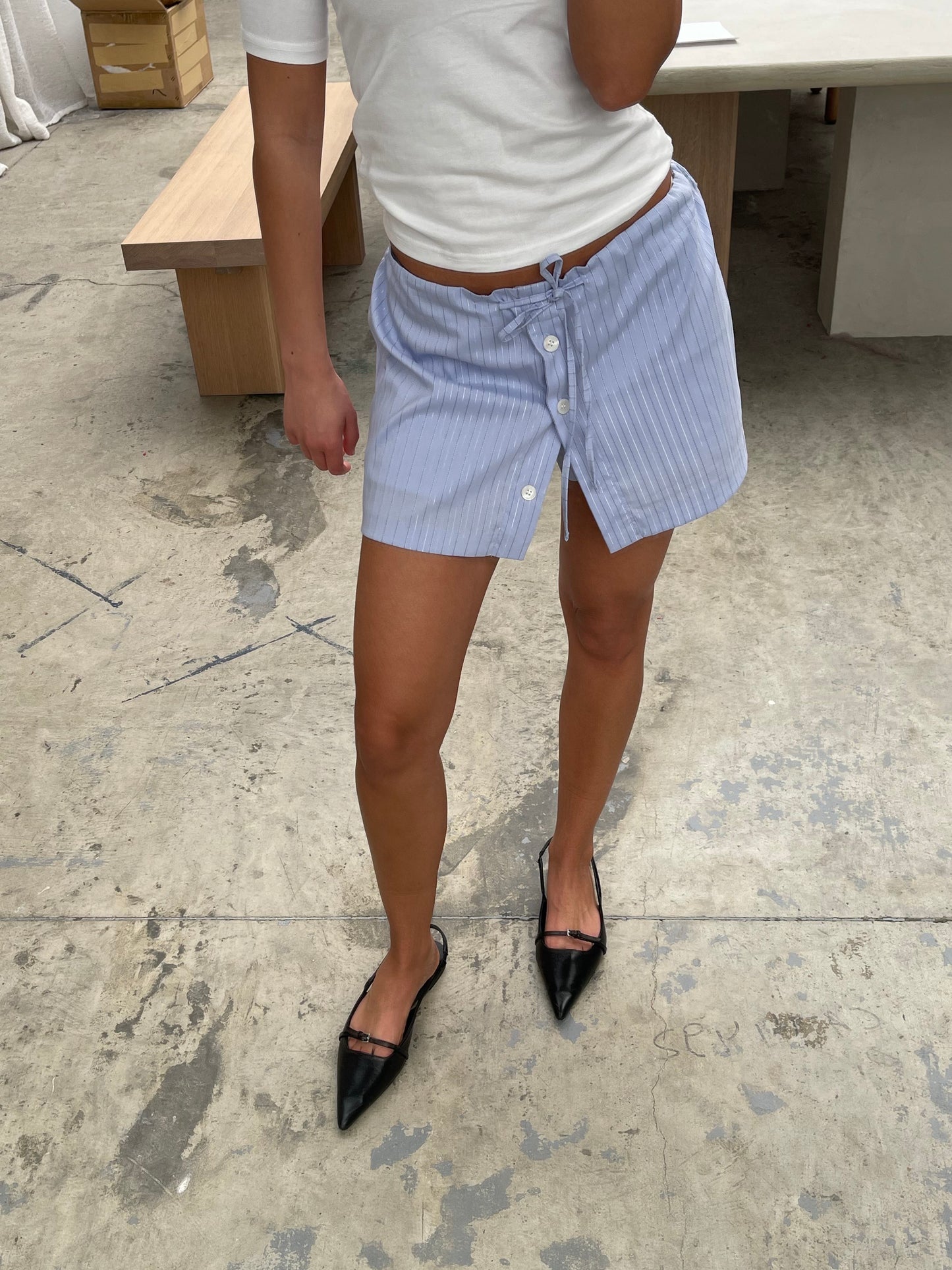 Buttoned Striped Shorts Skirt