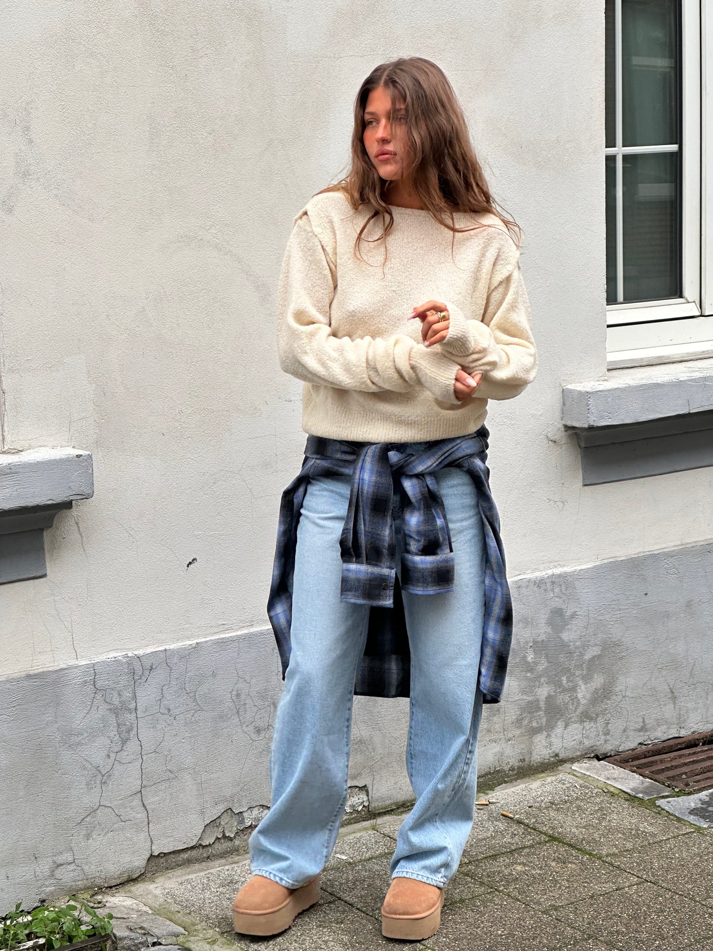 Oversized Plaid Flannel Shirt Blue