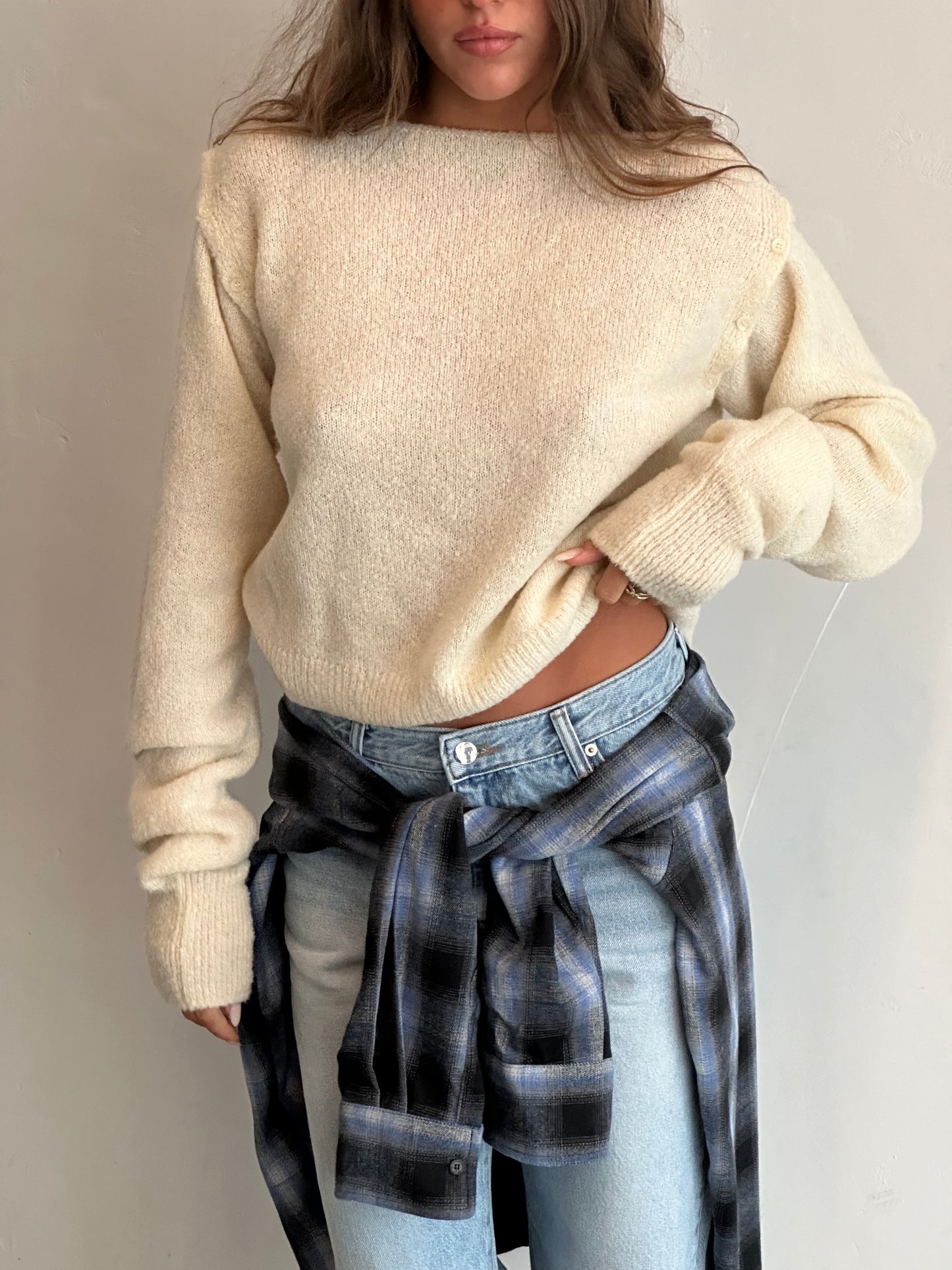 Oversized Plaid Flannel Shirt Blue