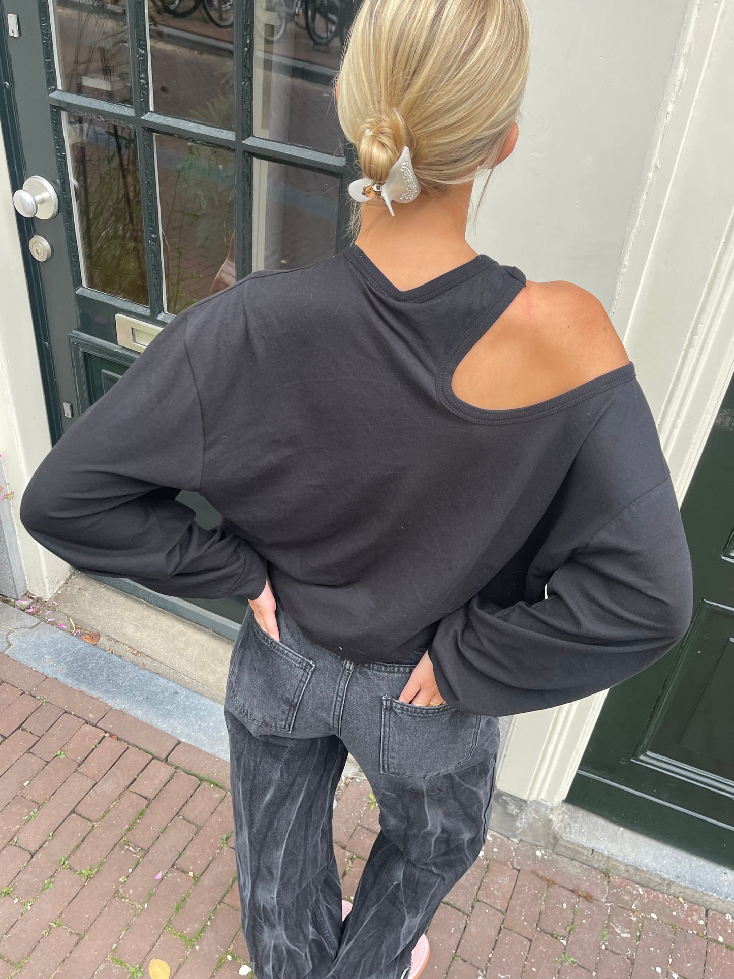 Asymmetric Cut Out Shoulder Black