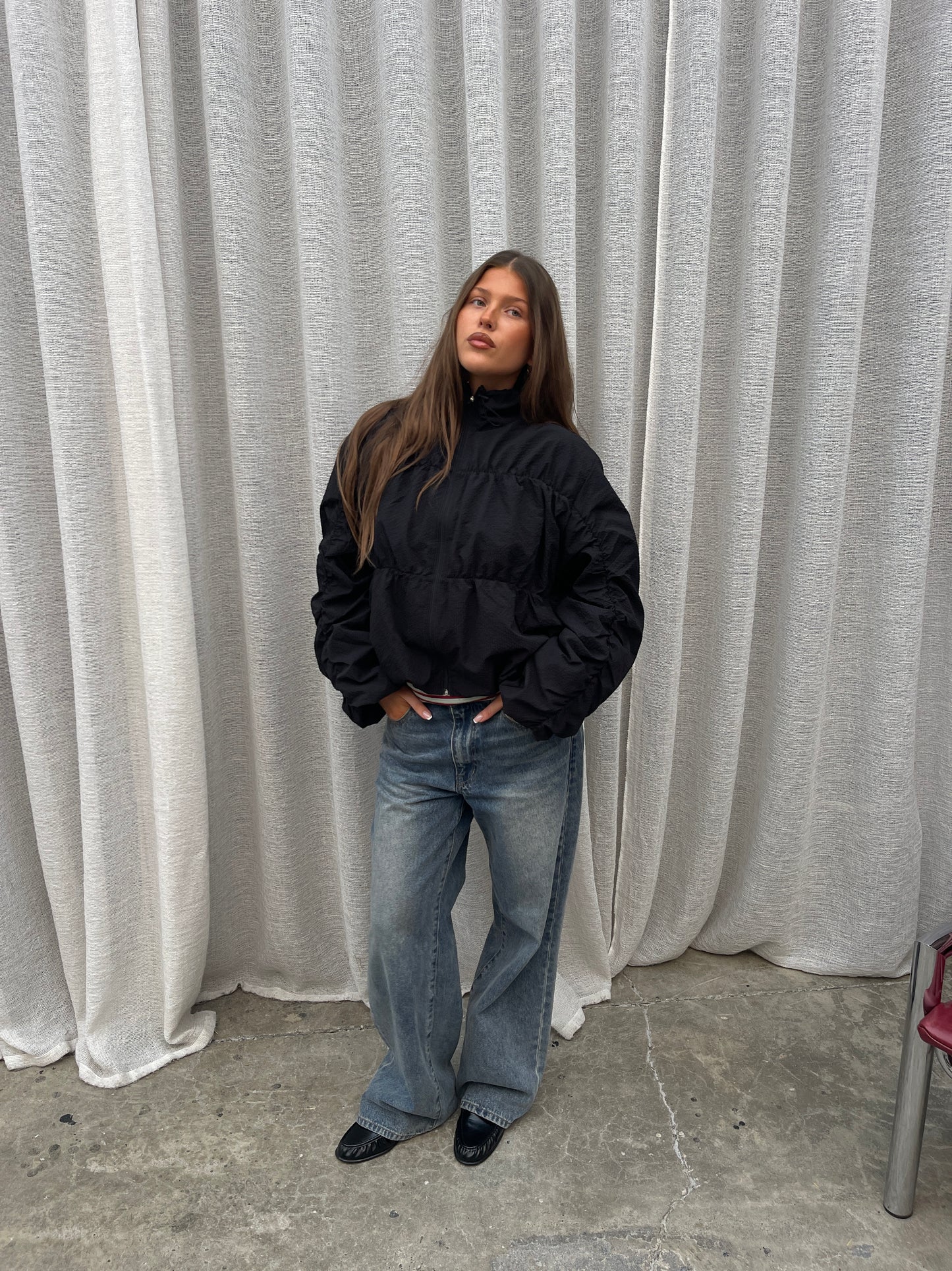 Stitched Textured Jacket Black