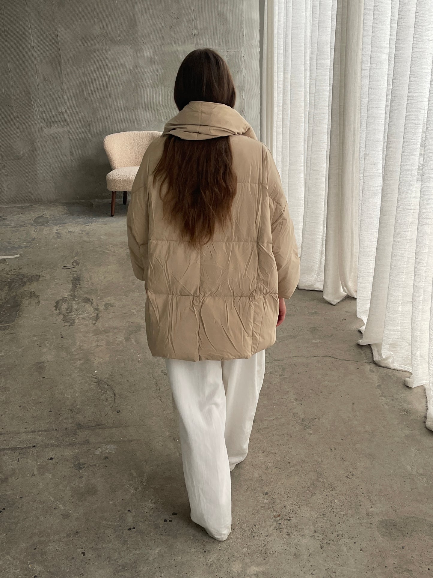 Quilted Scarf Detail Jacket Sand