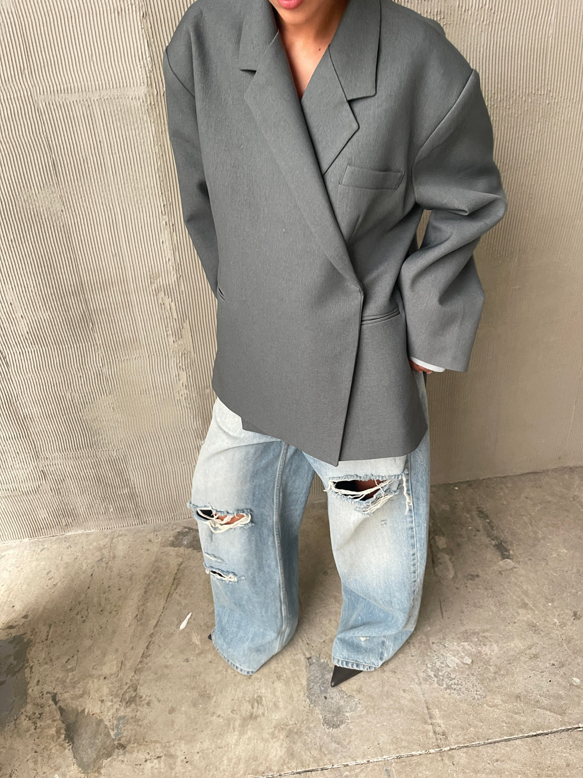 Übergroßer Blazer mit Seitenschlitz Stahlblau