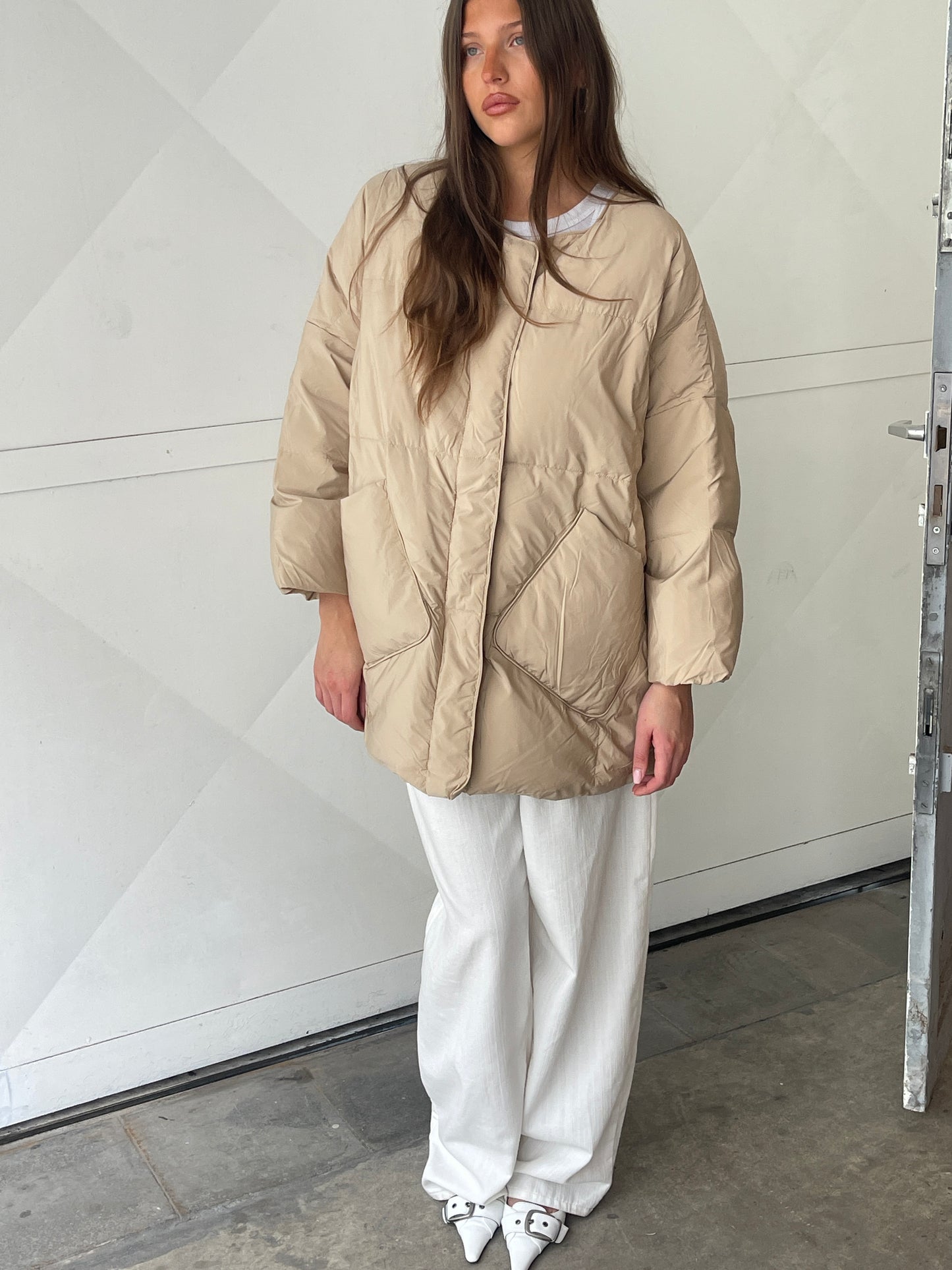 Quilted Scarf Detail Jacket Sand