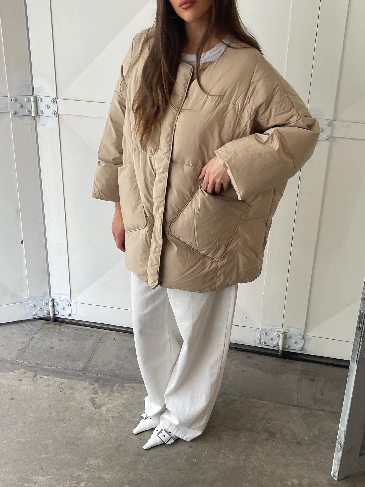 Quilted Scarf Detail Jacket Sand