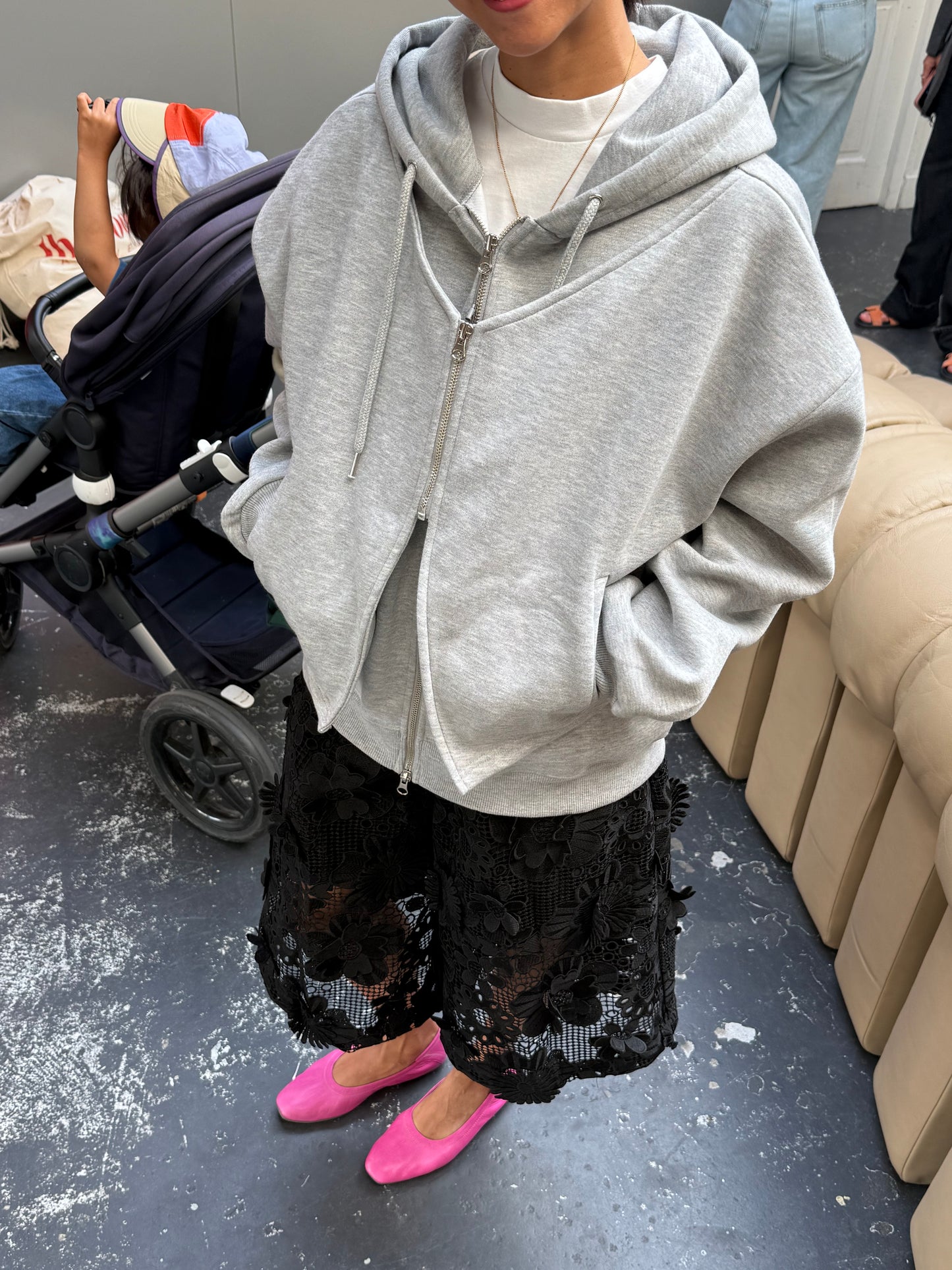 Double Layered Zipped Hooded Vest Grey