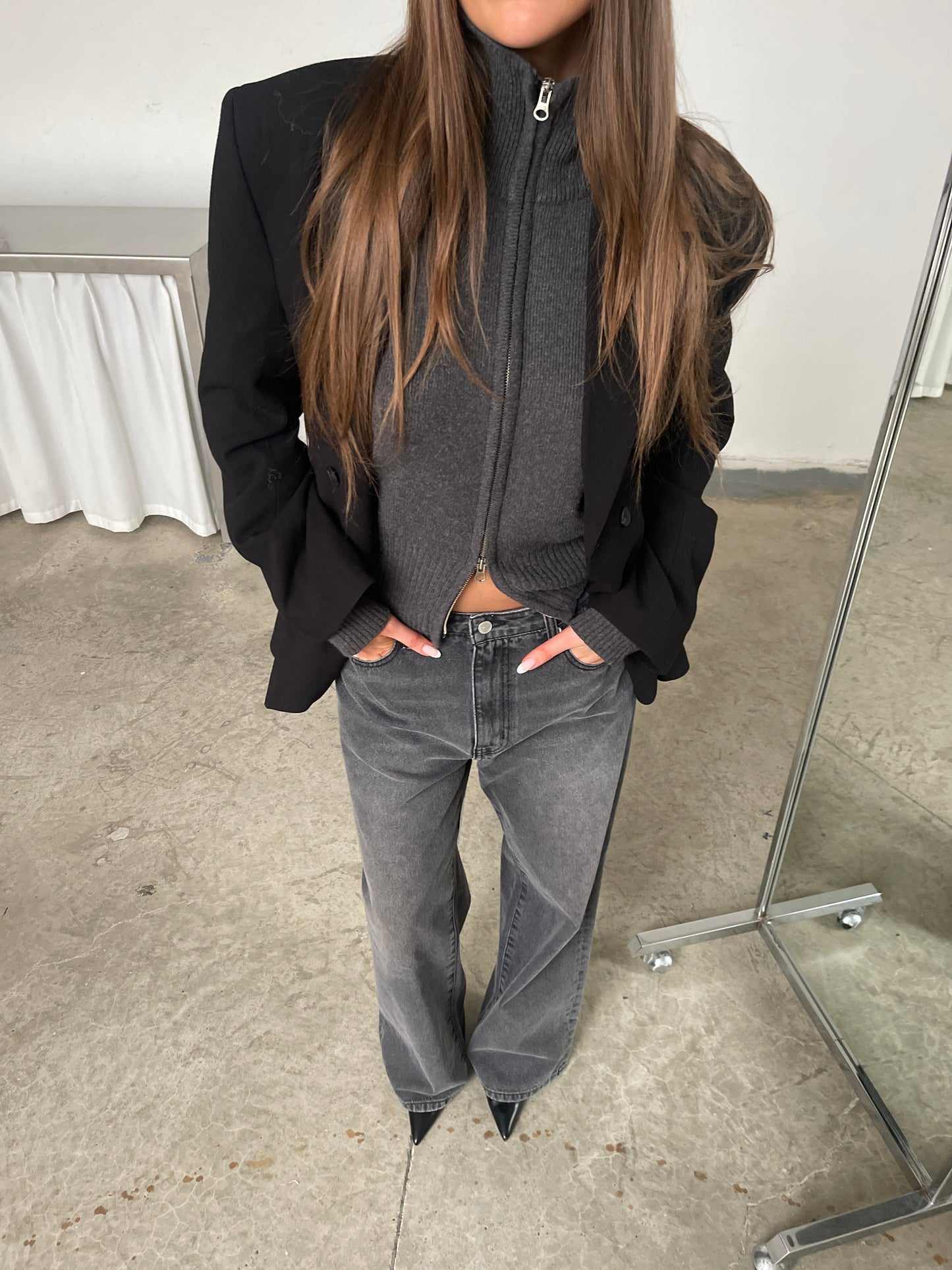 Strickjacke mit Zweiwegereißverschluss Grau