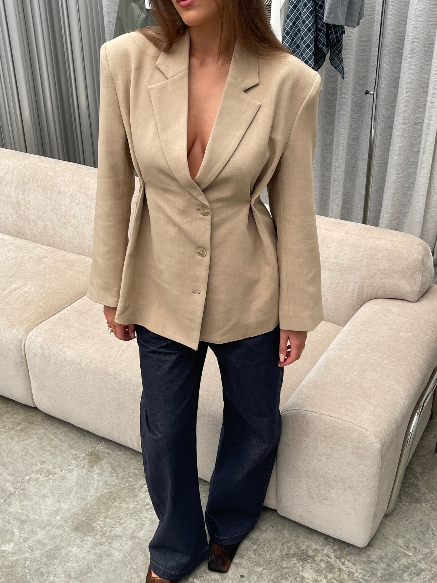Cinched Waist Blazer Sand