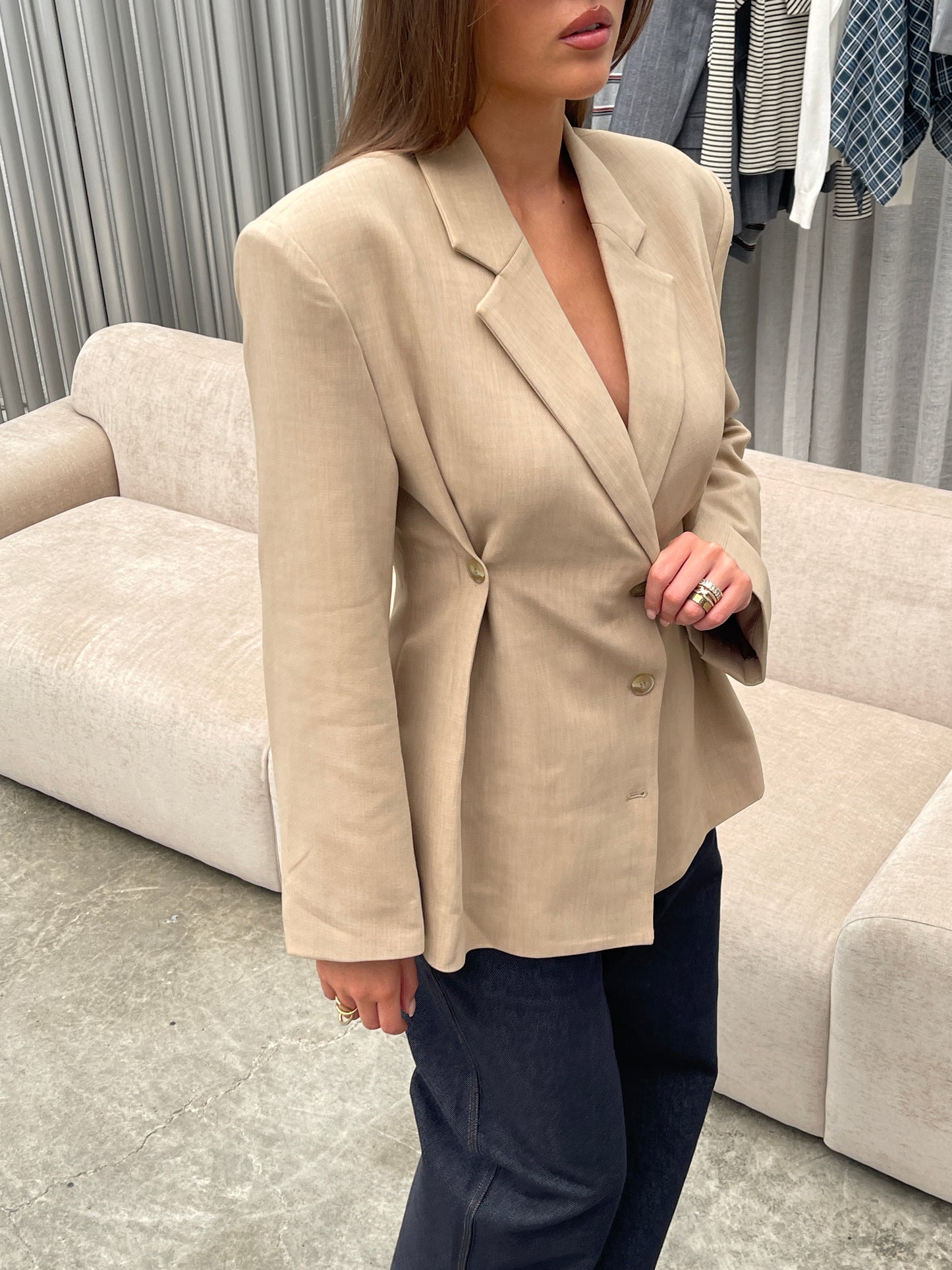 Cinched Waist Blazer Sand