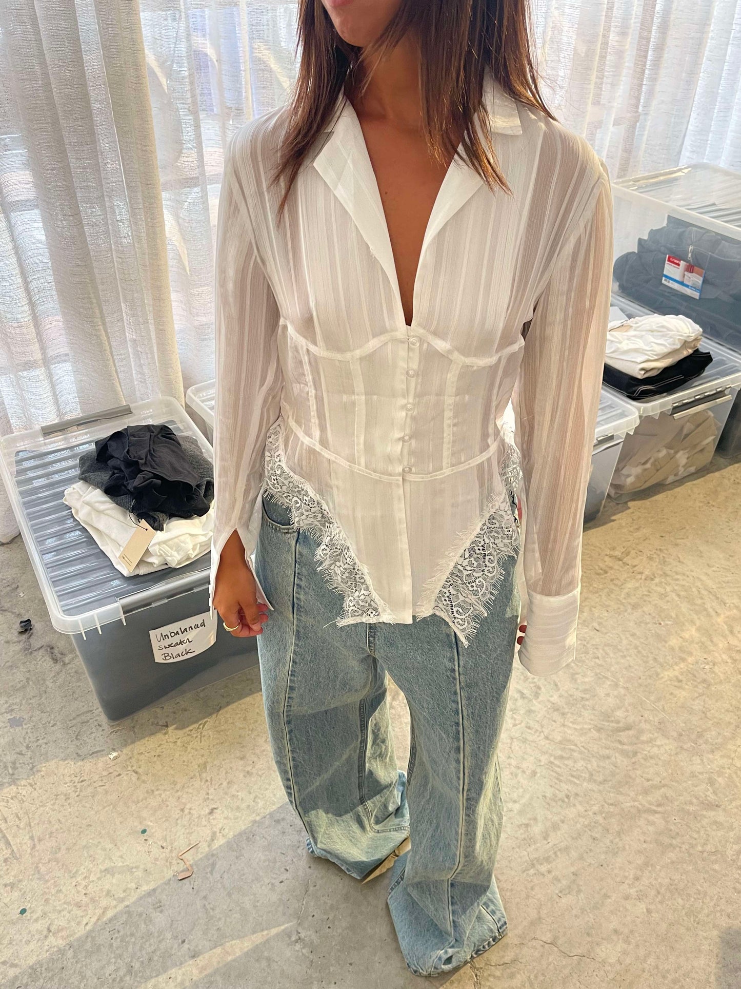 Lace Detail Shirt White
