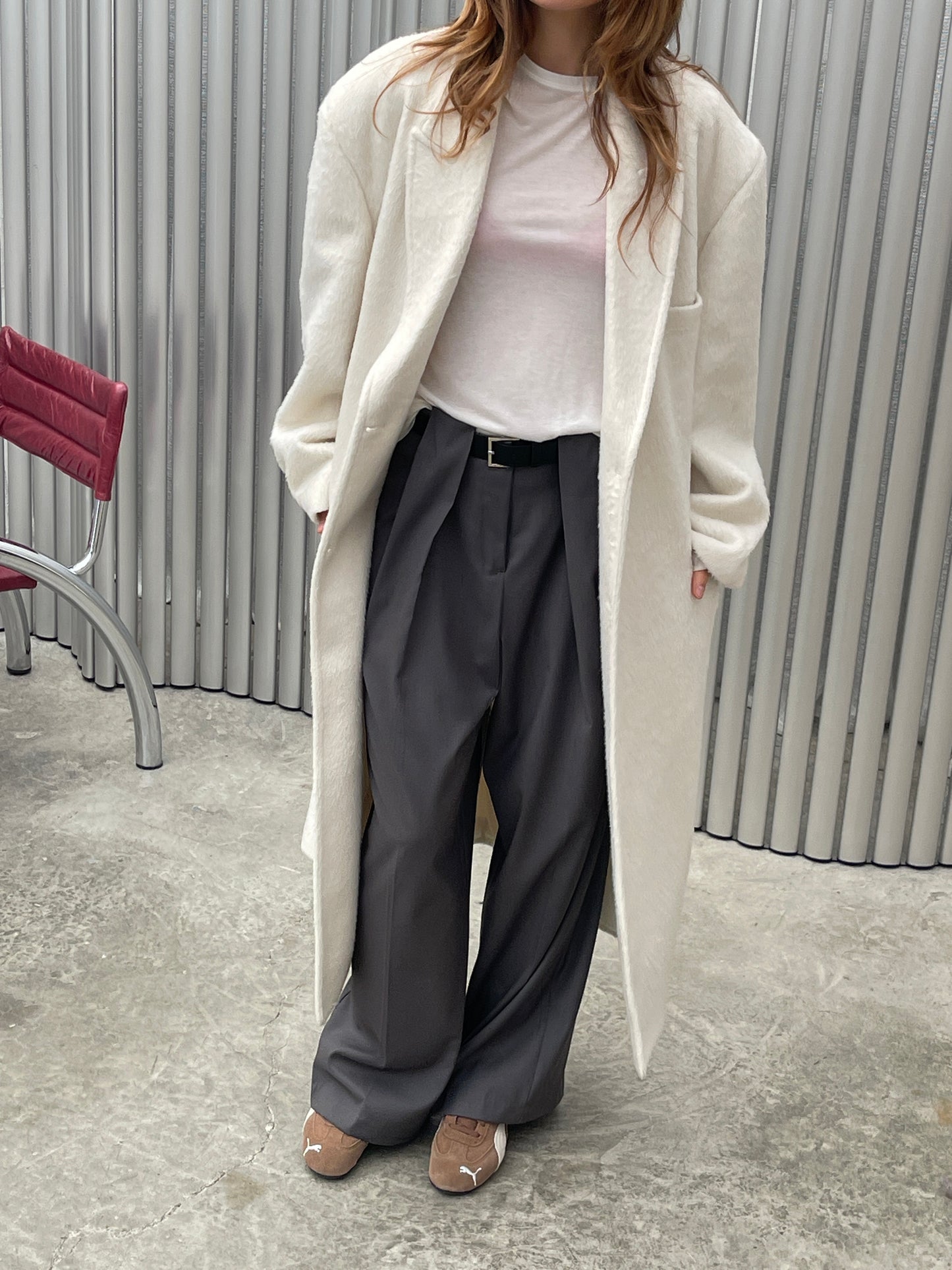 Oversized Brushed Wool Maxi Coat Off White