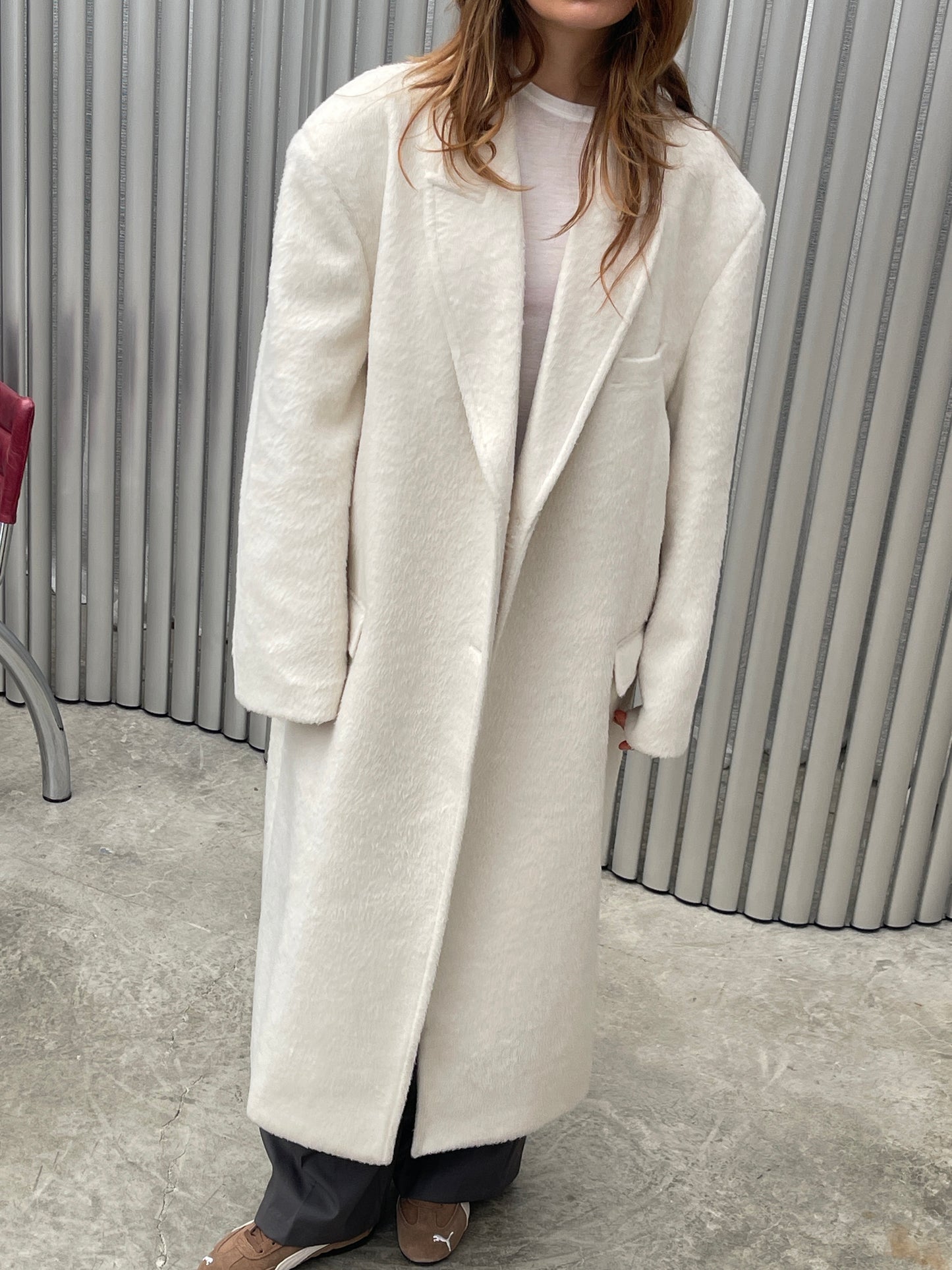 Oversized Brushed Wool Maxi Coat Off White