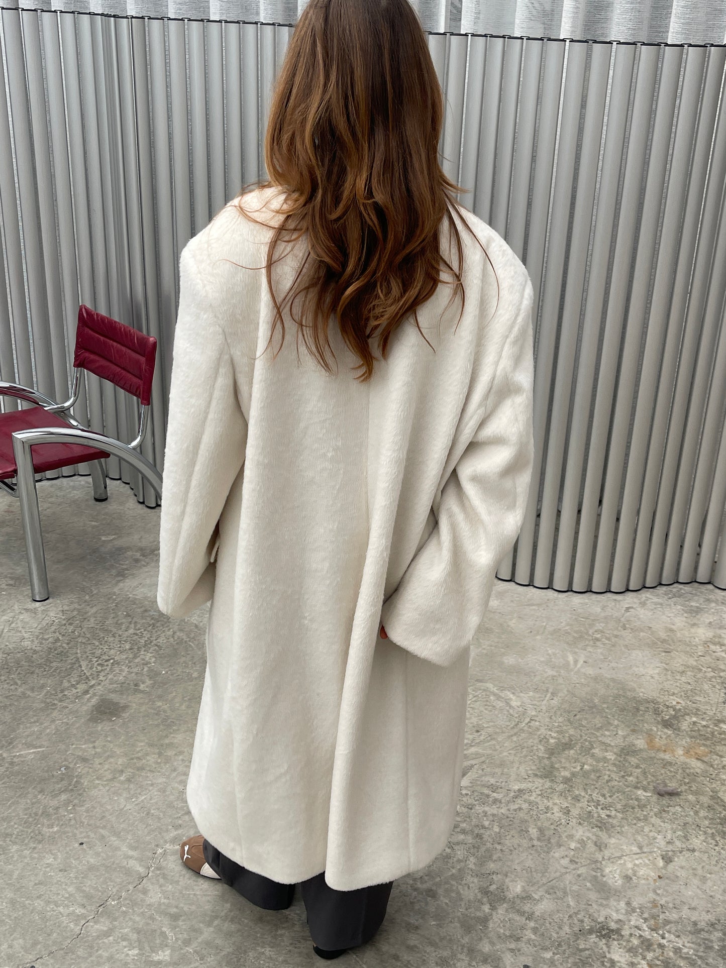 Oversized Brushed Wool Maxi Coat Off White
