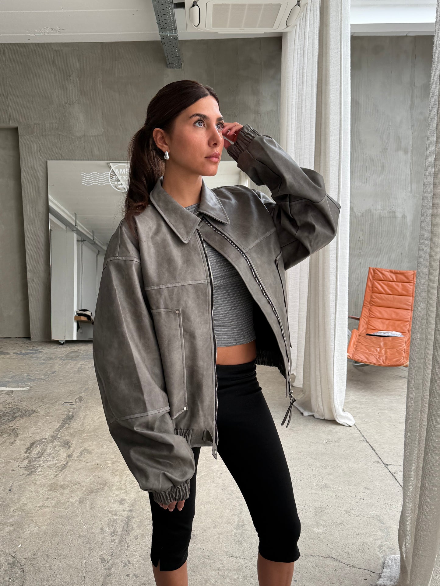 Oversized Zipped Jacket Stone