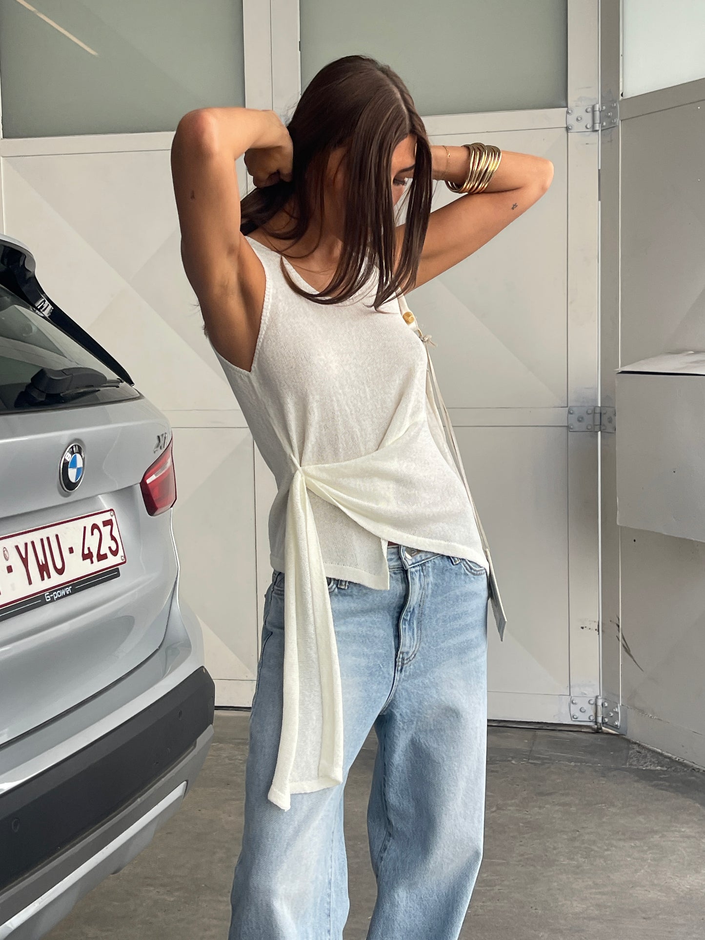 Knitted Belted Tank Top Ivory
