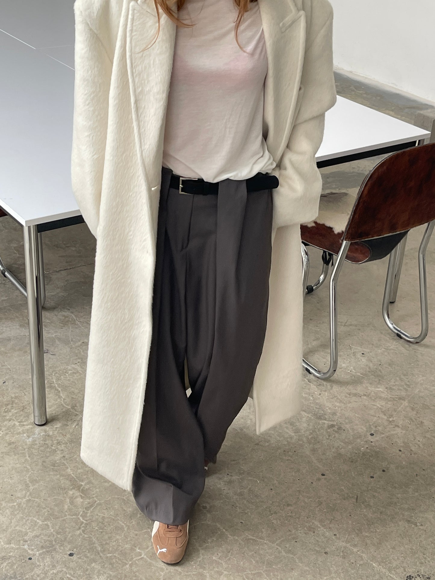 Front Pleated Belted Pants Charcoal