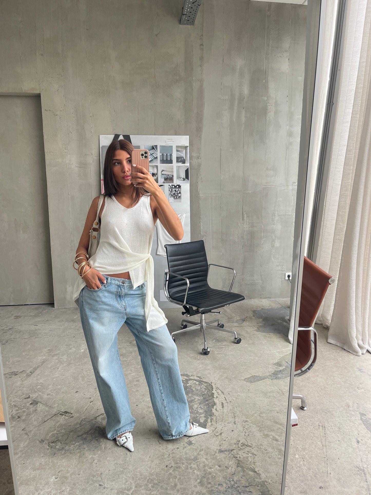 Knitted Belted Tank Top Ivory