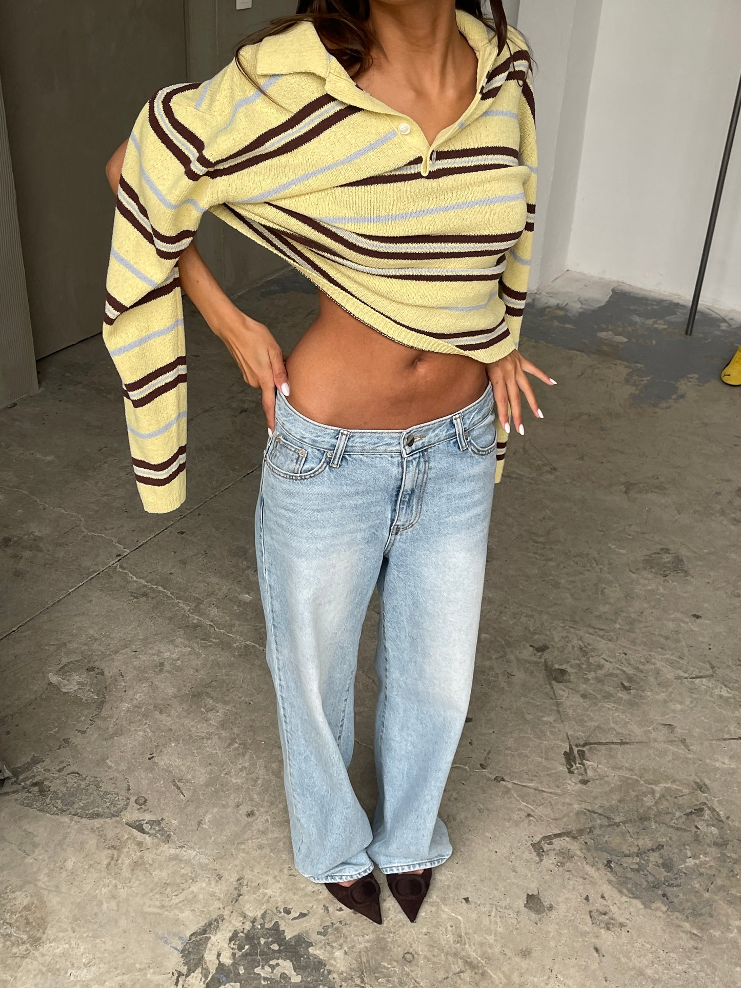 Knitted Striped Polo Longsleeve Yellow