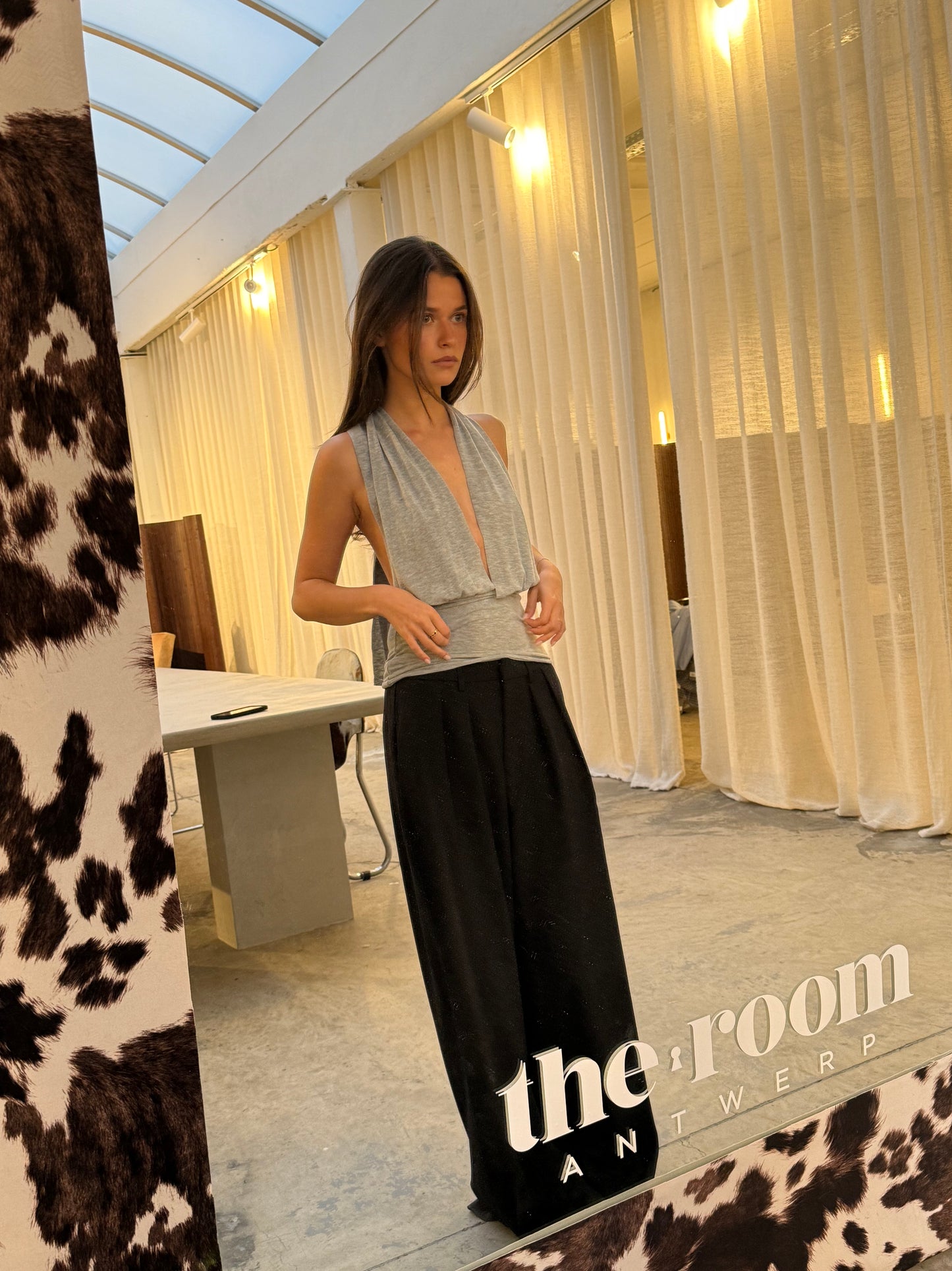 Deep Halter Neck Top Grey