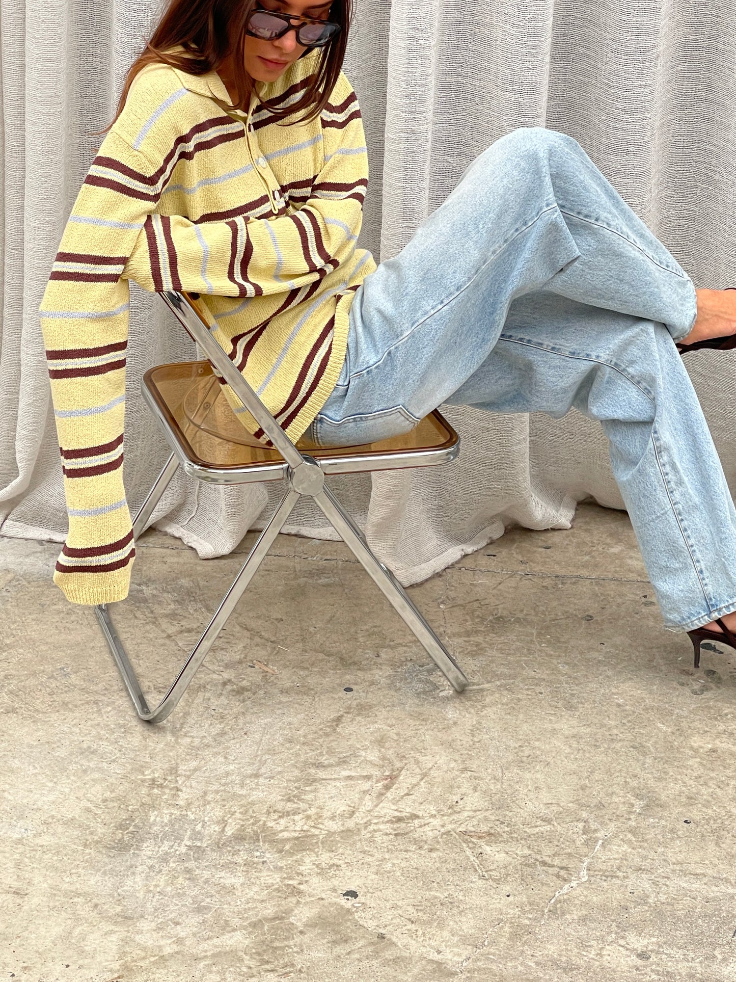 Knitted Striped Polo Longsleeve Yellow