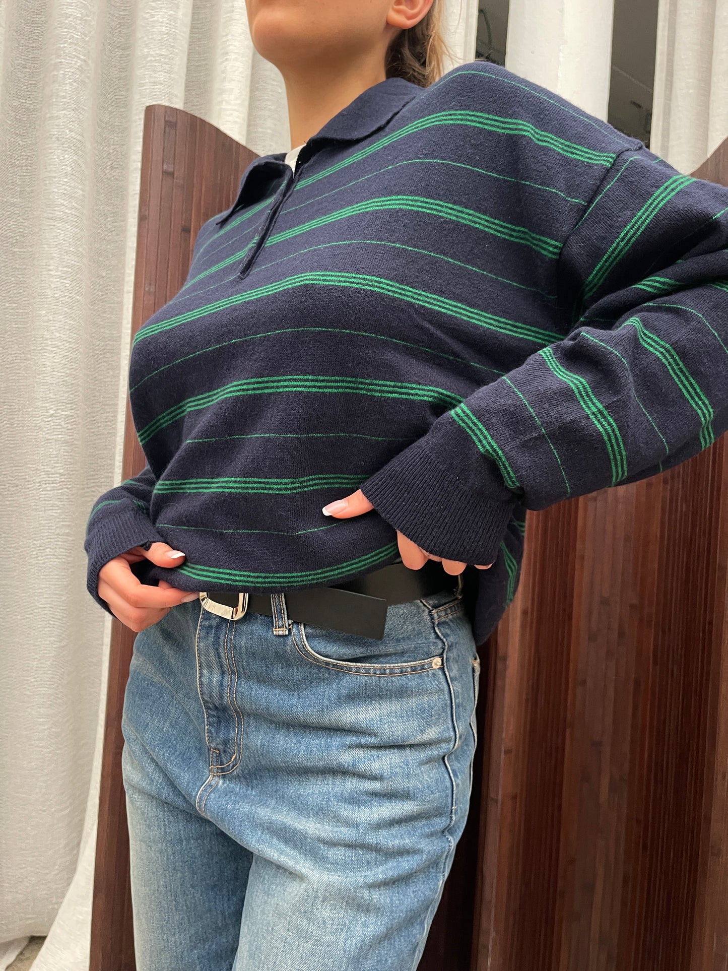 Loose Striped Polo Navy