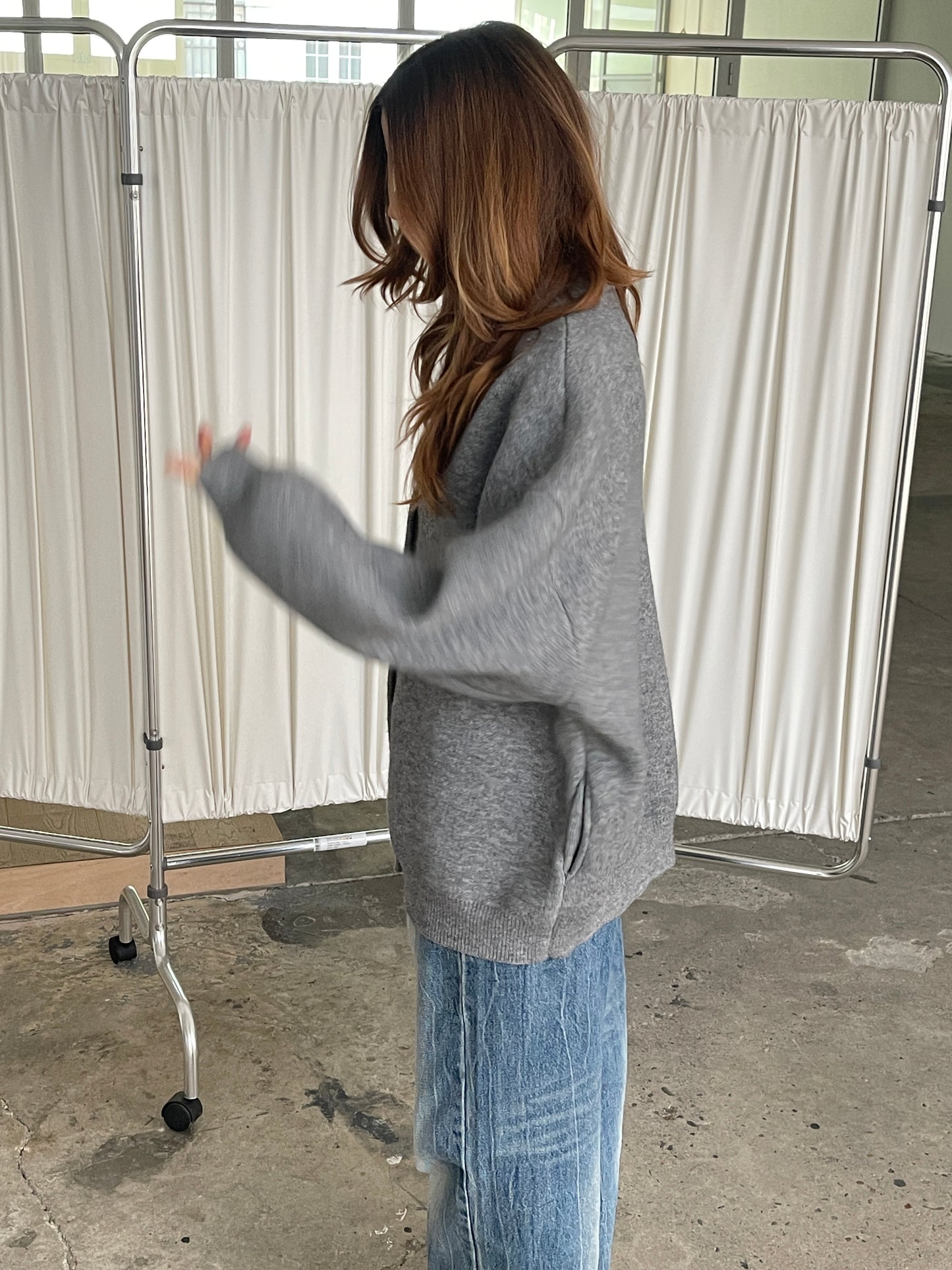 Oversized Press Button Cardigan Dark Grey