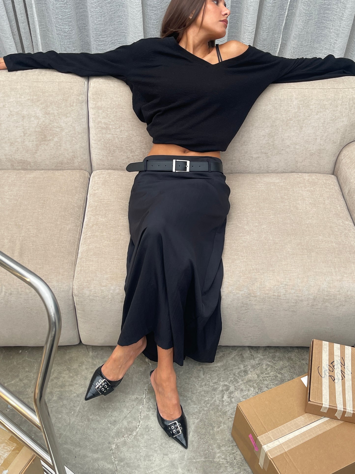 Belted Maxi Skirt Black