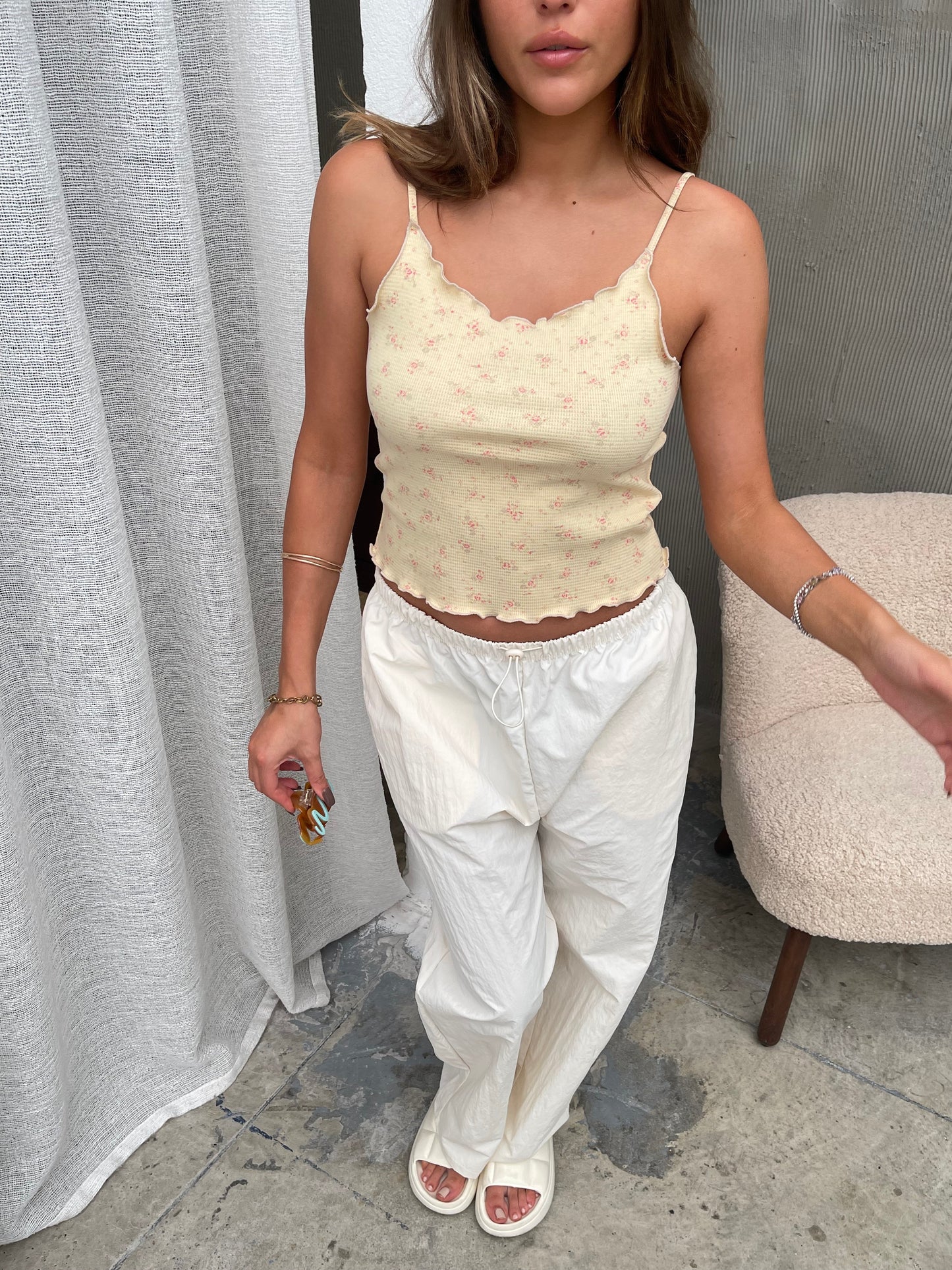 Ruffle Flower Spaghetti Strap Top