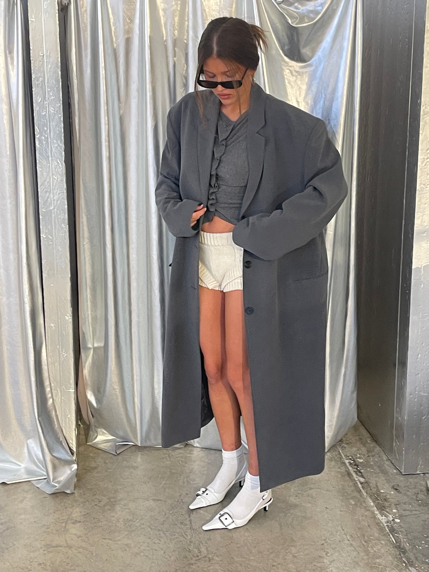 Enna Buttoned Long Coat Grey