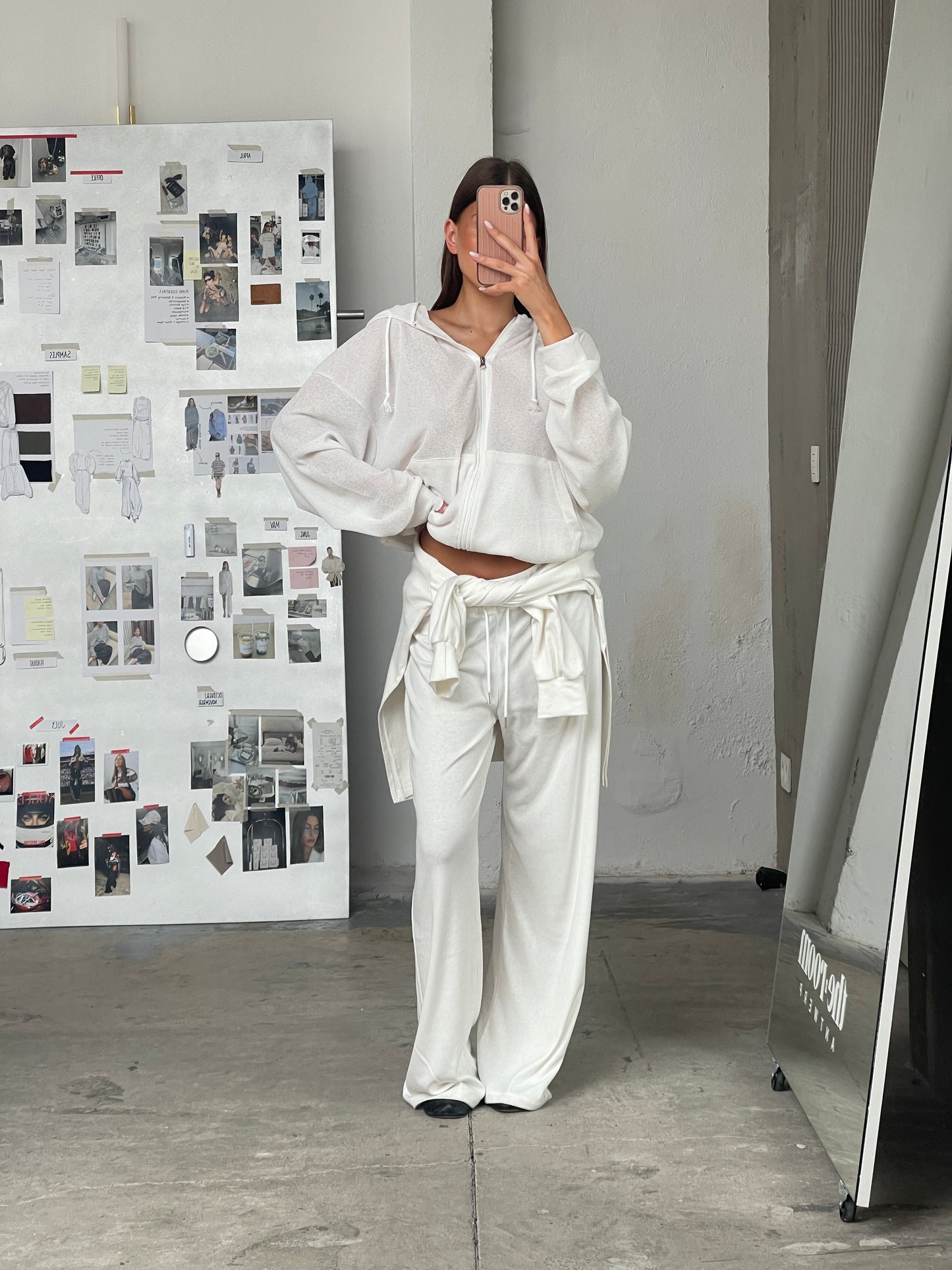 Oversized Waffle Knit Zip Hoodie White