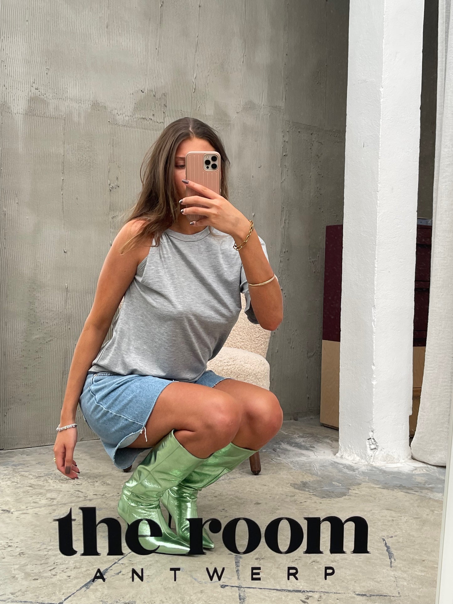 Asymmetric One Sleeve Top Grey