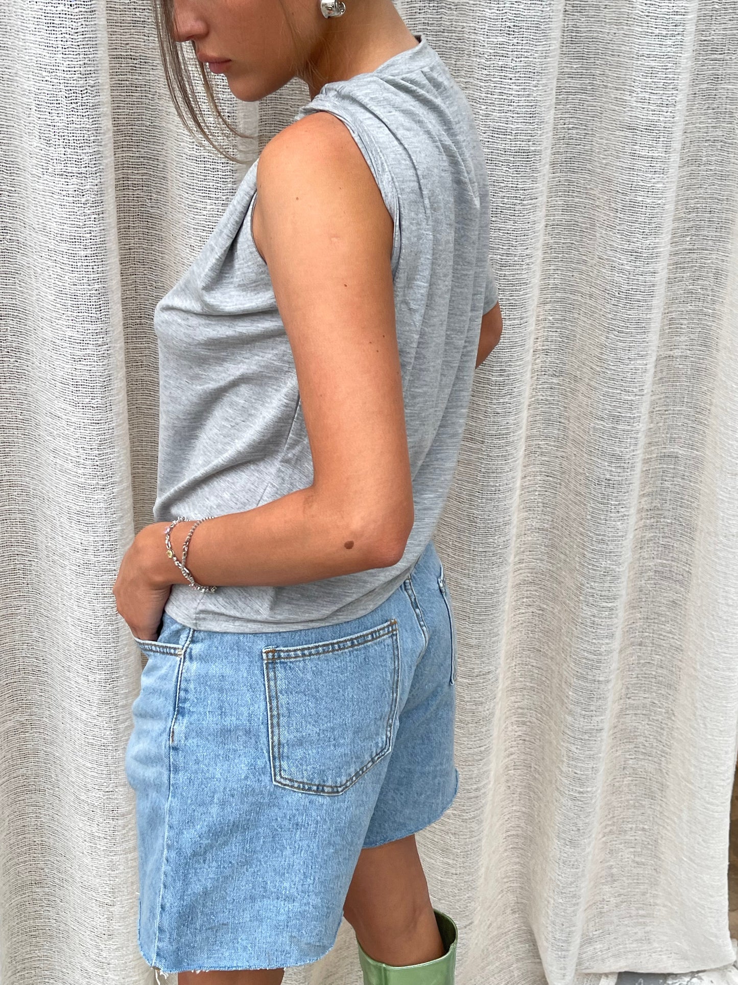Asymmetric One Sleeve Top Grey