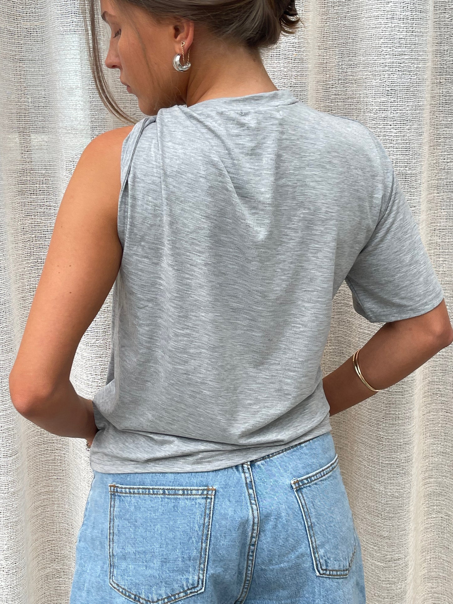 Asymmetric One Sleeve Top Grey