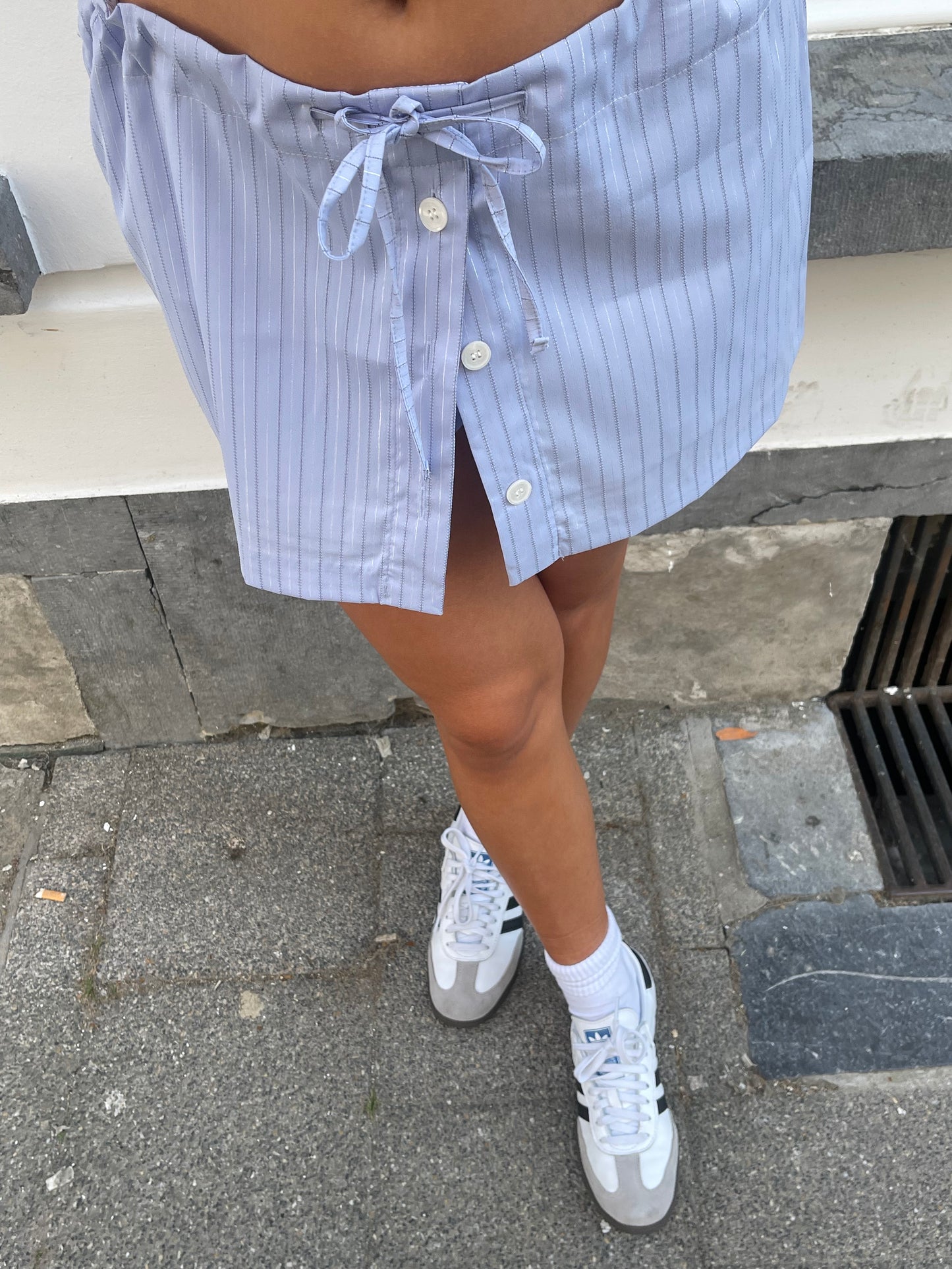 Buttoned Striped Shorts Skirt