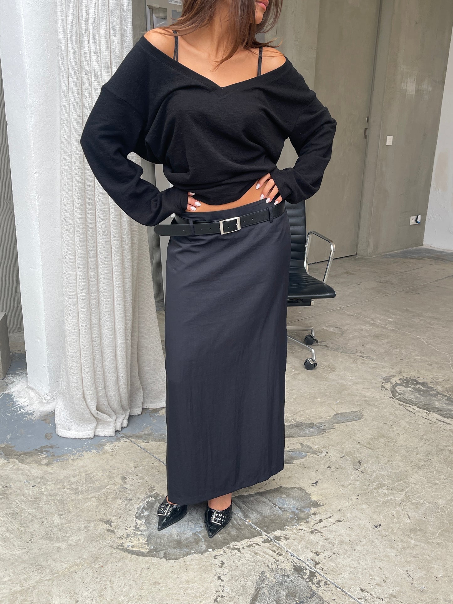 Belted Maxi Skirt Black