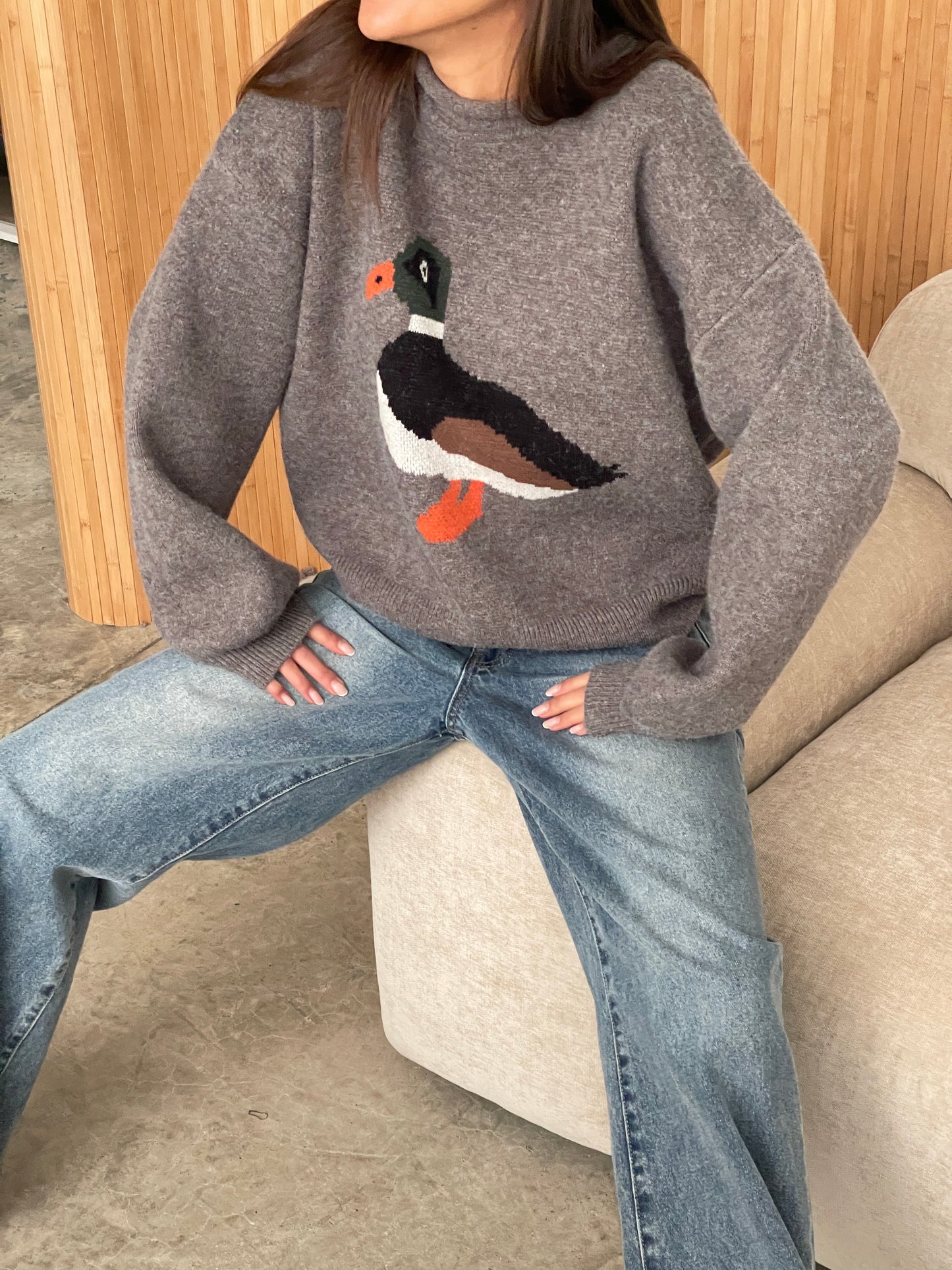 Roll Neck Duck Knit Grey